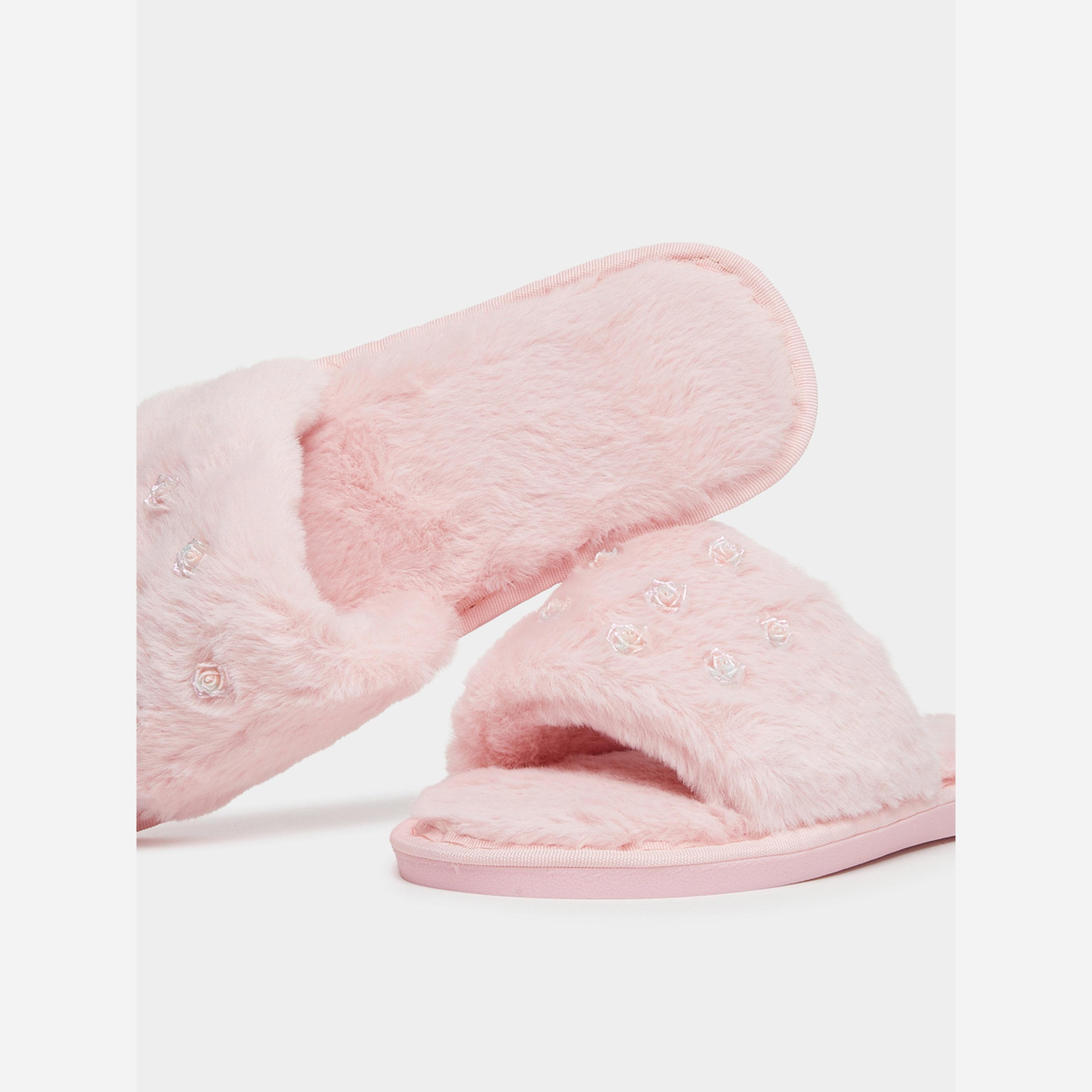 تيك تو - شبشب منزلي مخمل مزين بزهور-women-shoes-bedroomslippers-image-4