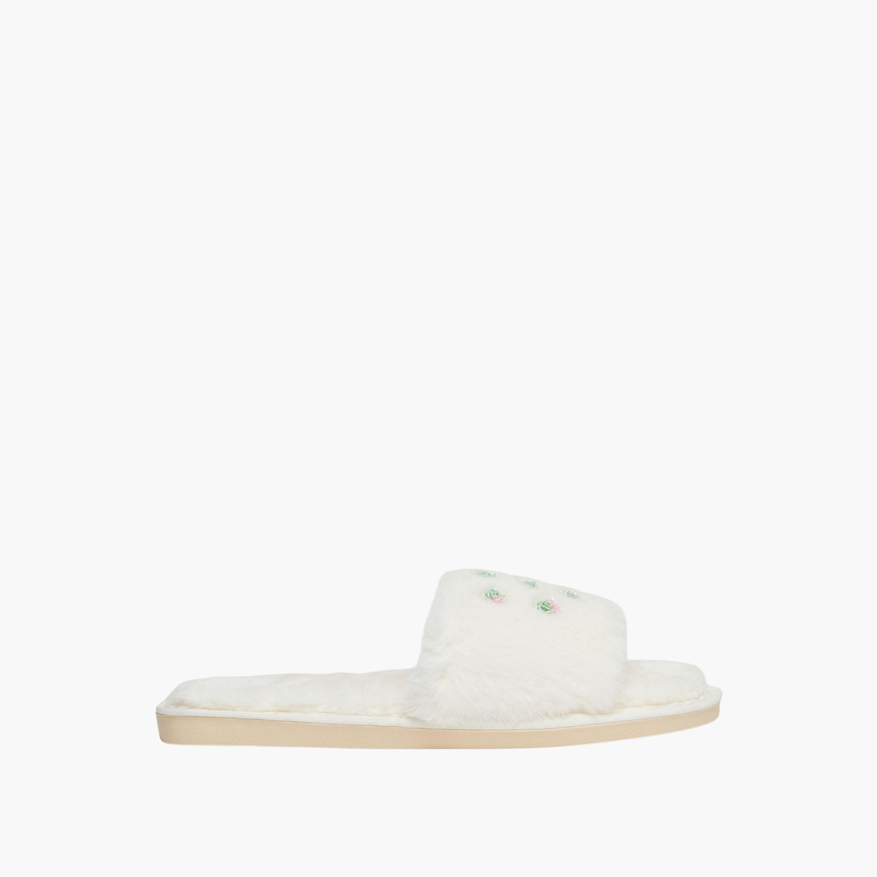 Take Two Solid Plush Flower Details Bedroom Slippers-women-shoes-bedroomslippers-image-2