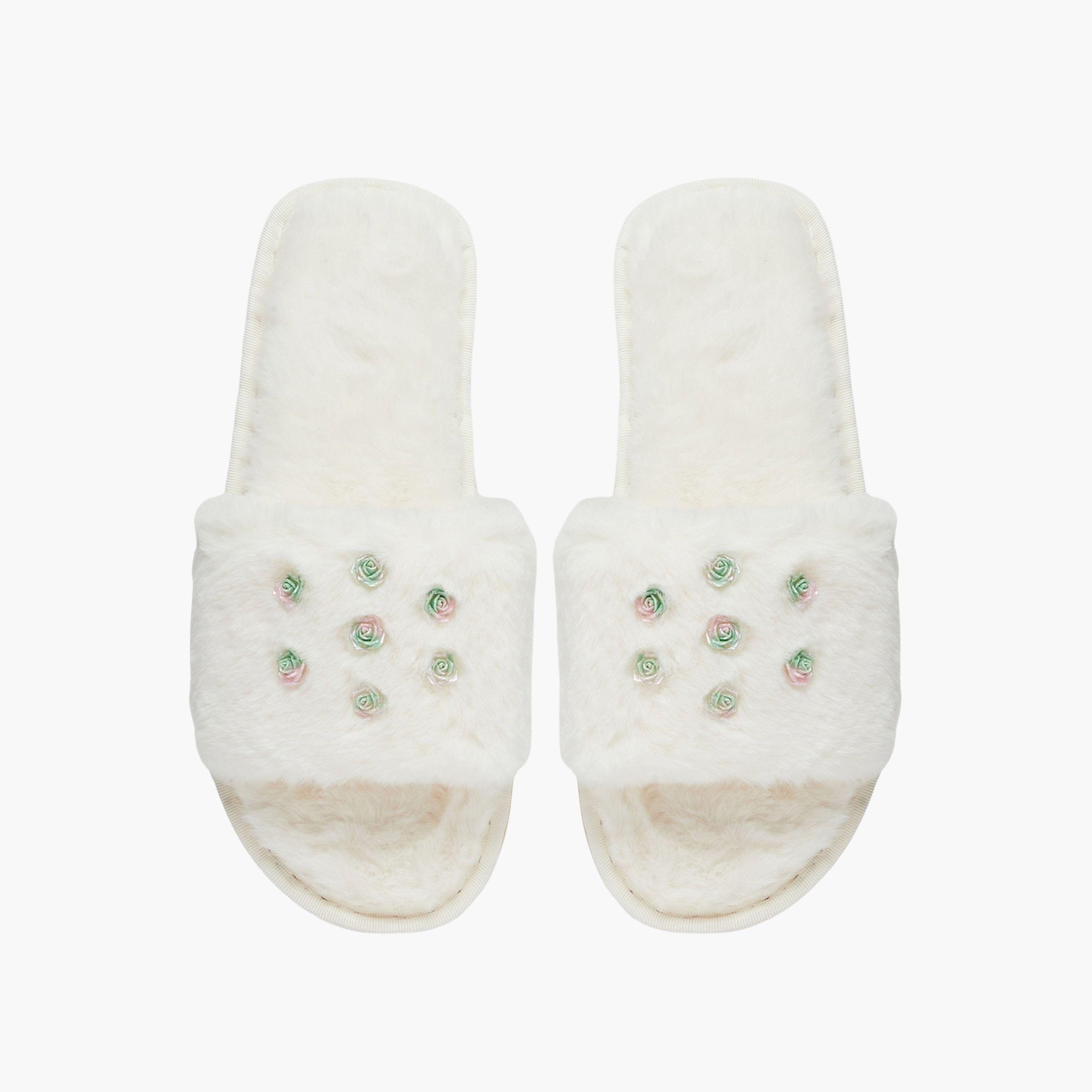 Take Two Solid Plush Flower Details Bedroom Slippers-women-shoes-bedroomslippers-image-3