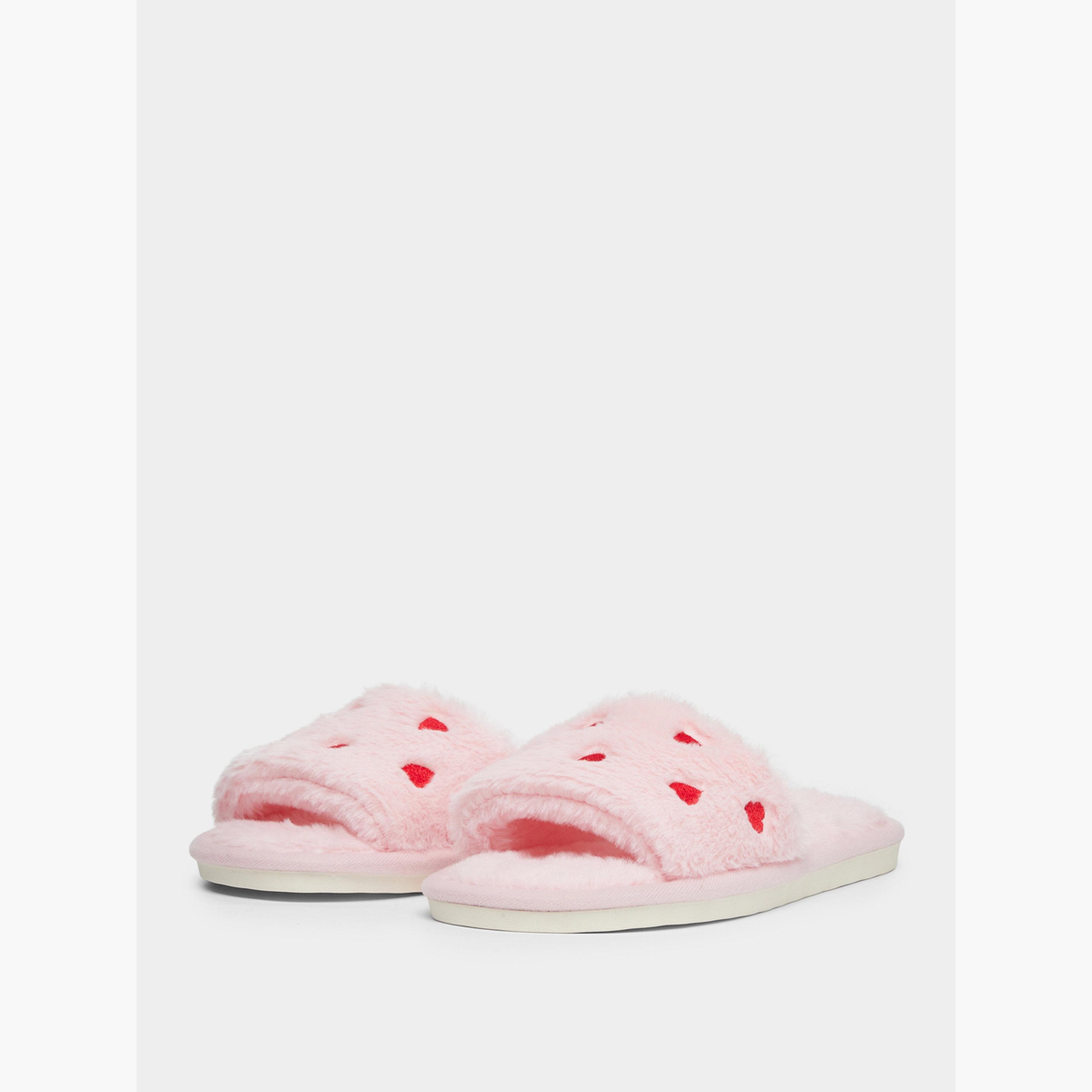 Take Two Solid Plush Heart Shape Embroidery Slippers-women-shoes-bedroomslippers-image-1