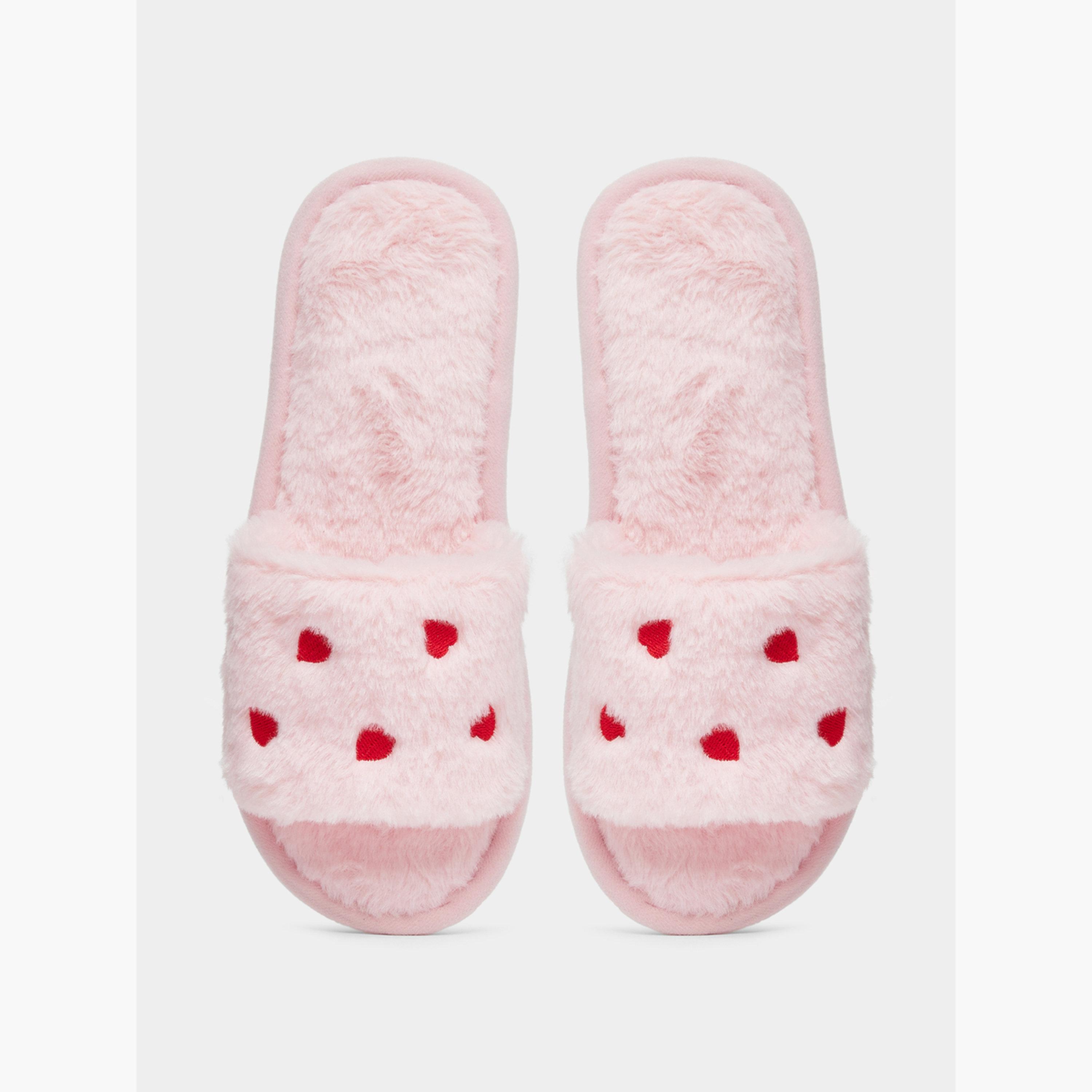 Take Two Solid Plush Heart Shape Embroidery Slippers-women-shoes-bedroomslippers-image-5