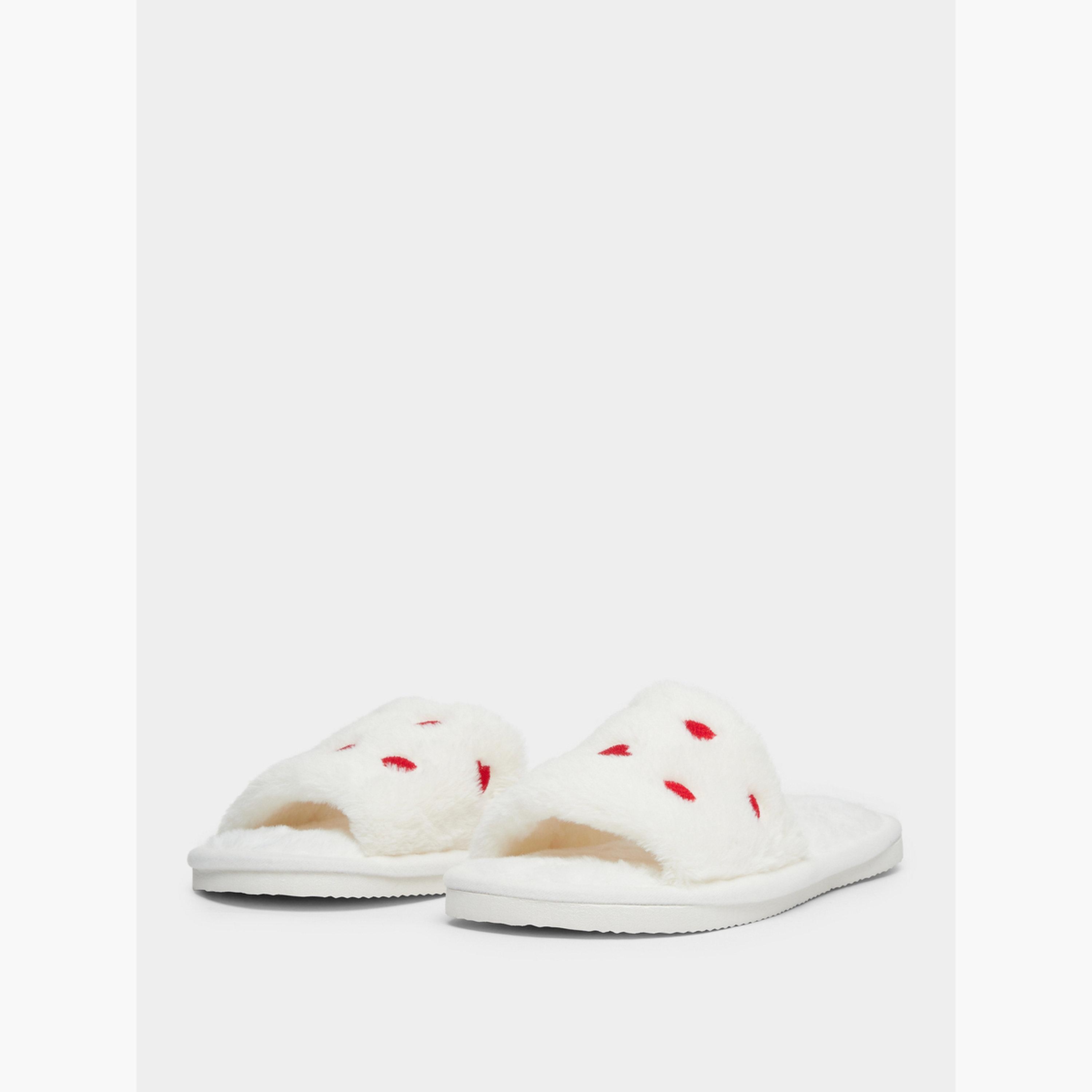 Take Two Solid Plush Heart Shape Embroidery Slippers-women-shoes-bedroomslippers-image-1