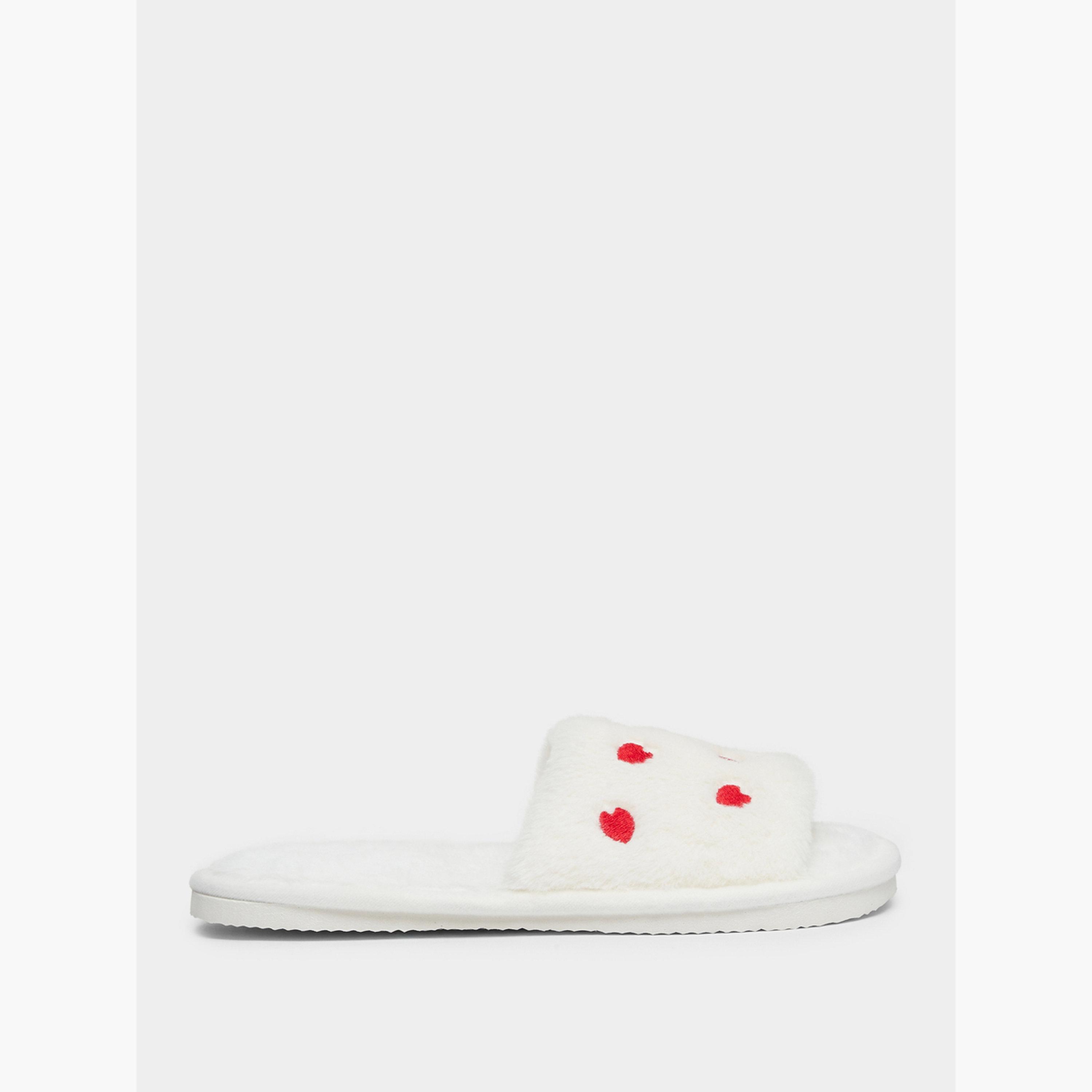 Take Two Solid Plush Heart Shape Embroidery Slippers-women-shoes-bedroomslippers-image-2