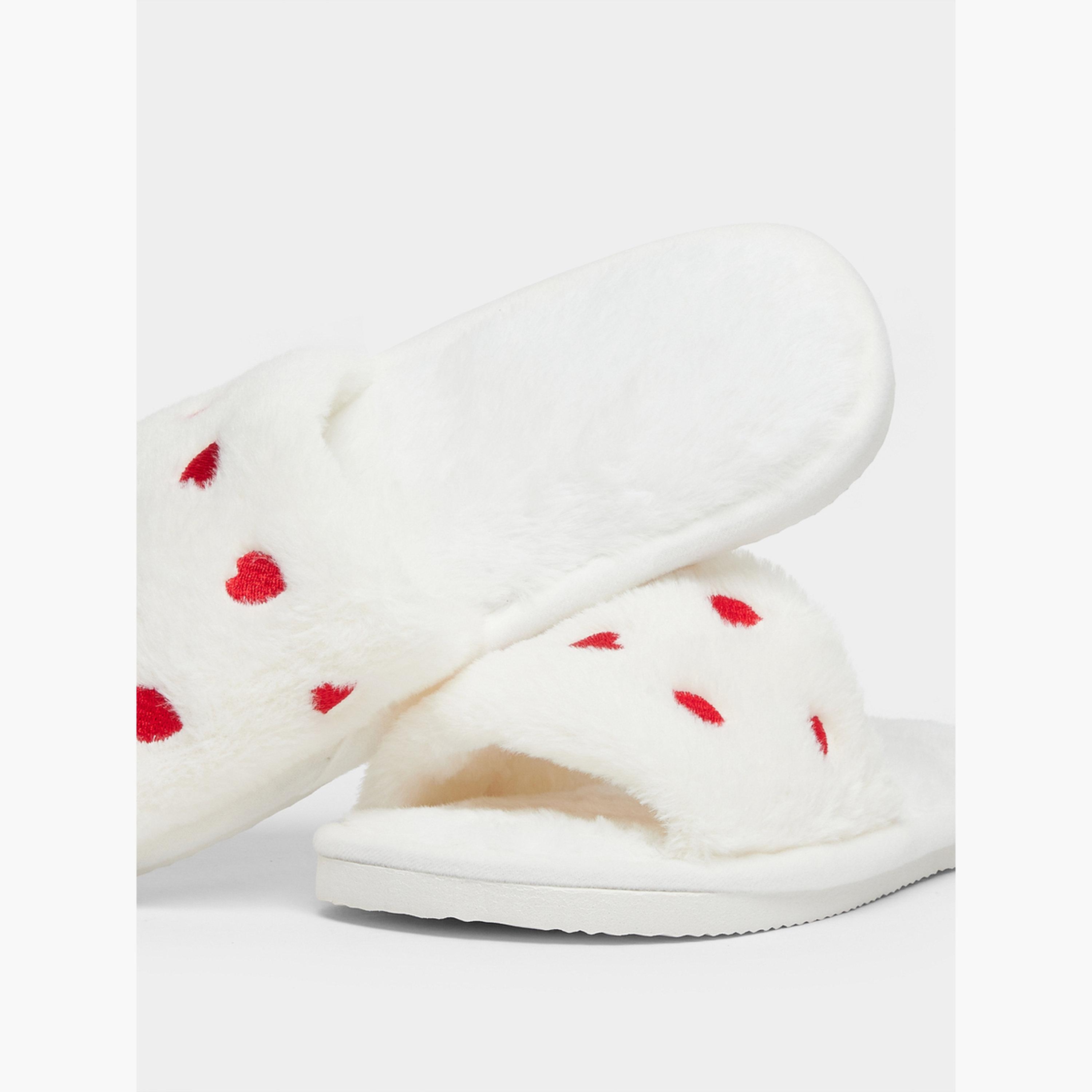 Take Two Solid Plush Heart Shape Embroidery Slippers-women-shoes-bedroomslippers-image-3