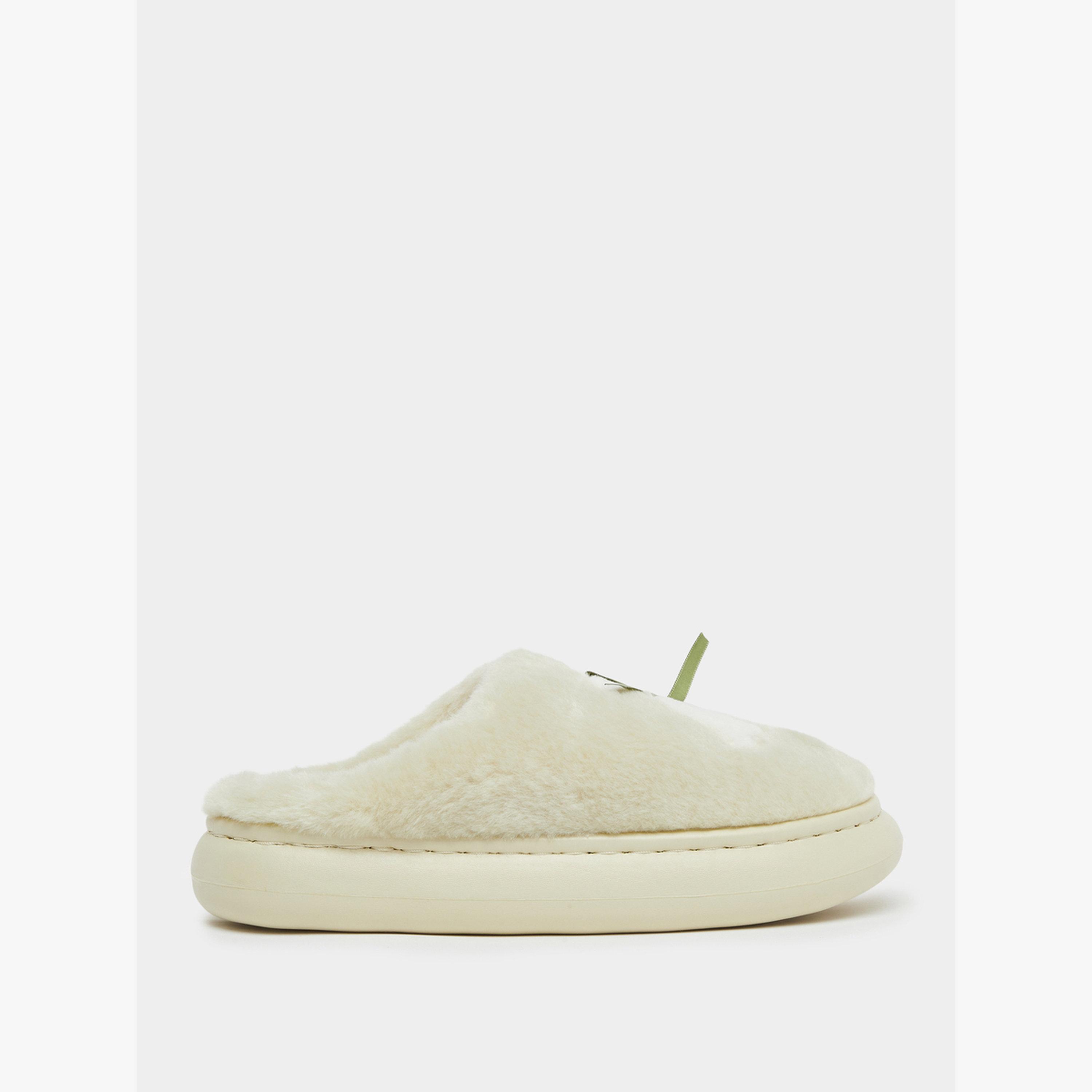 شبشب غرفة نوم مبطن بفرو صناعي وتفصيلة فيونكة-women-shoes-bedroomslippers-image-2
