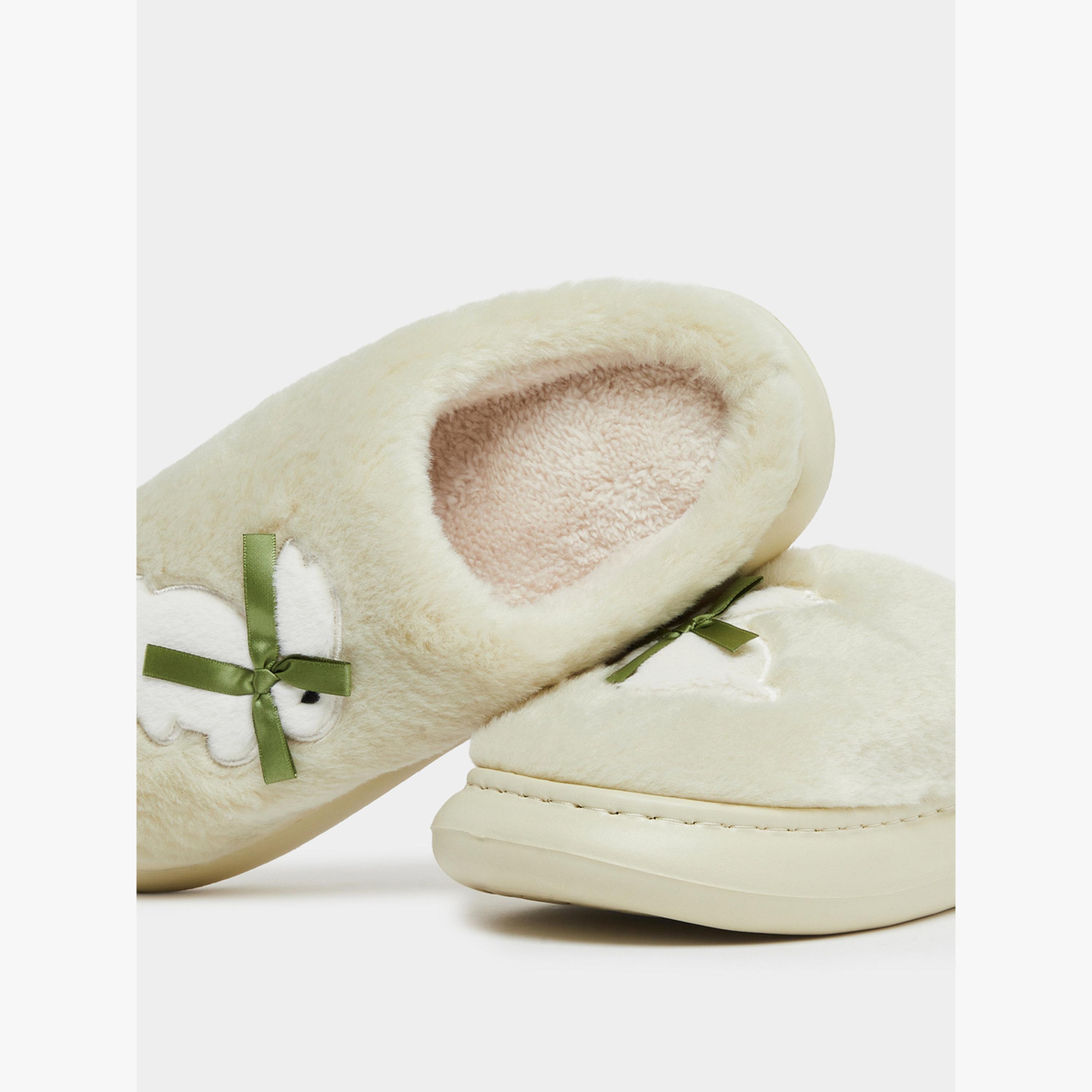 شبشب غرفة نوم مبطن بفرو صناعي وتفصيلة فيونكة-women-shoes-bedroomslippers-image-3