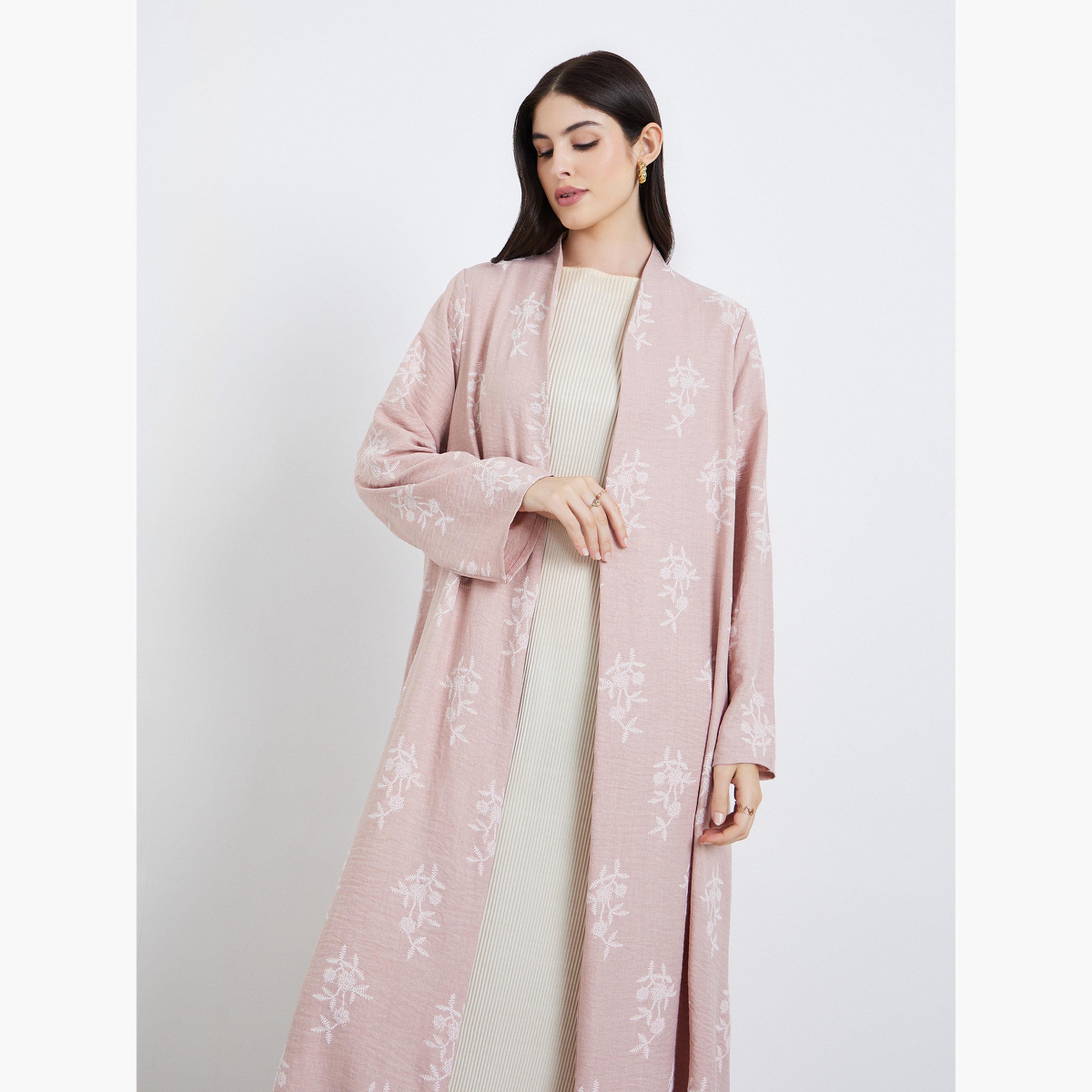 عباية مفتوحة من الأمام بطبعة زهور-women-arabicclothing-abayas-image-2