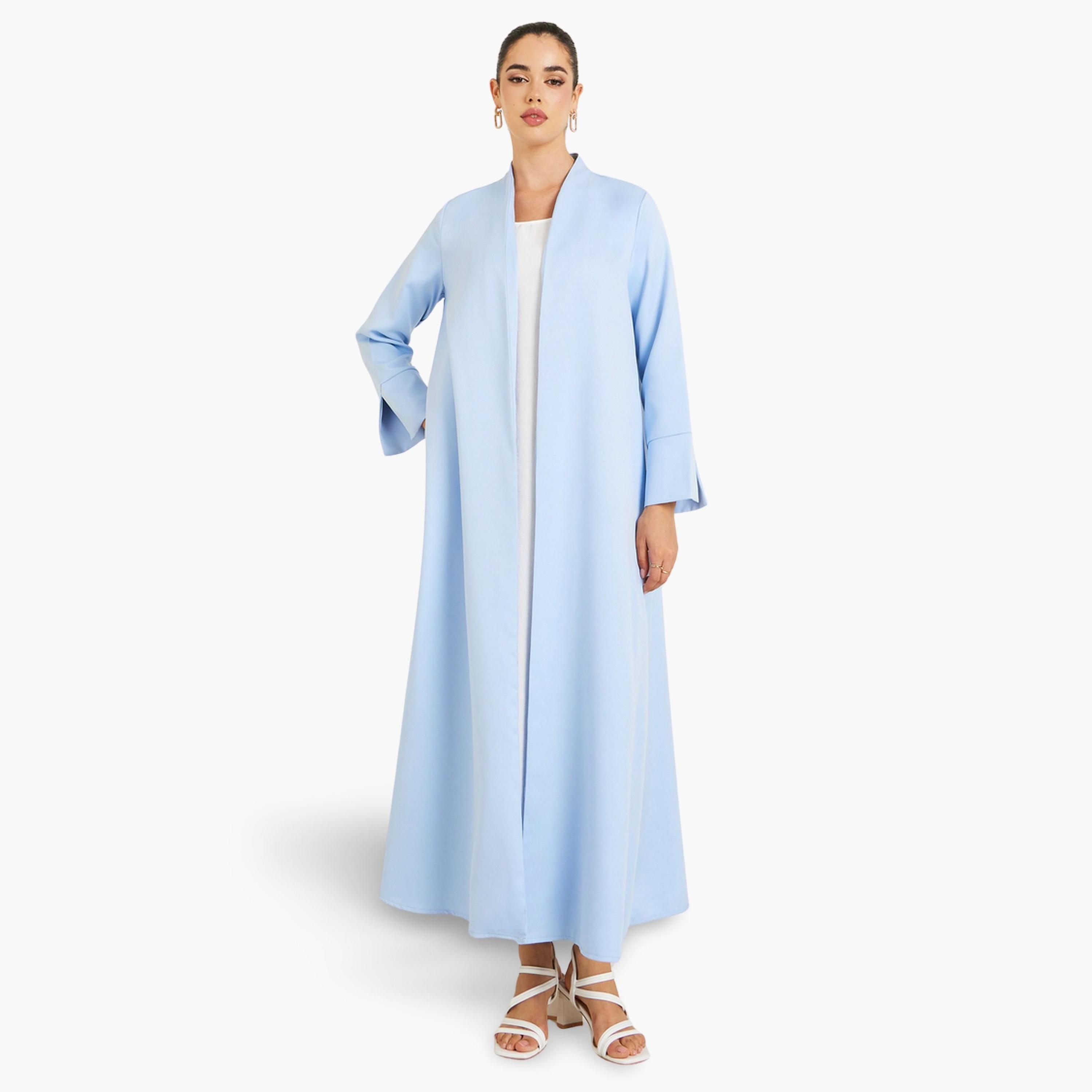 Styli Women Light Blue Open Front Abaya-women-arabicclothing-abayas-image-1
