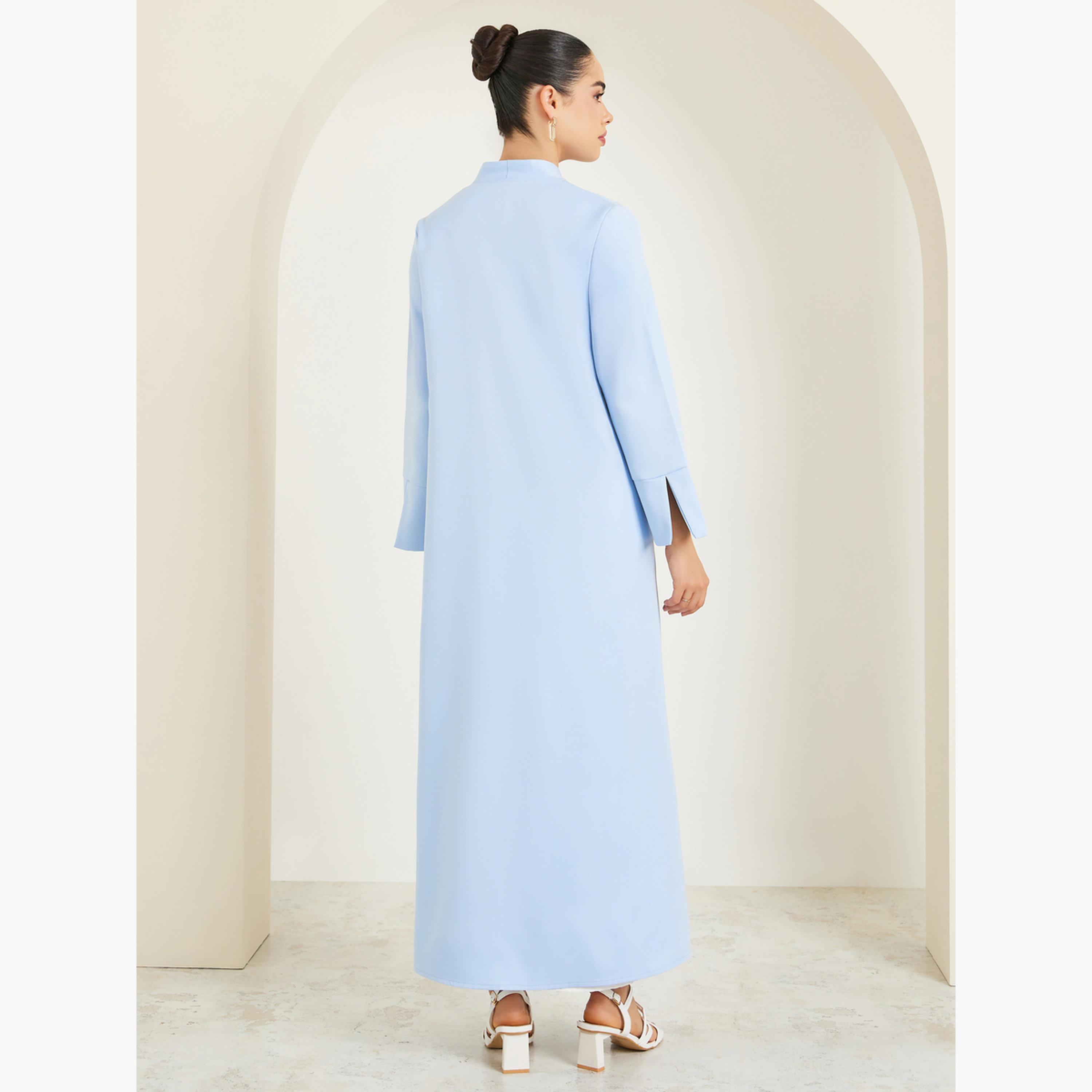 Styli Women Light Blue Open Front Abaya-women-arabicclothing-abayas-image-4