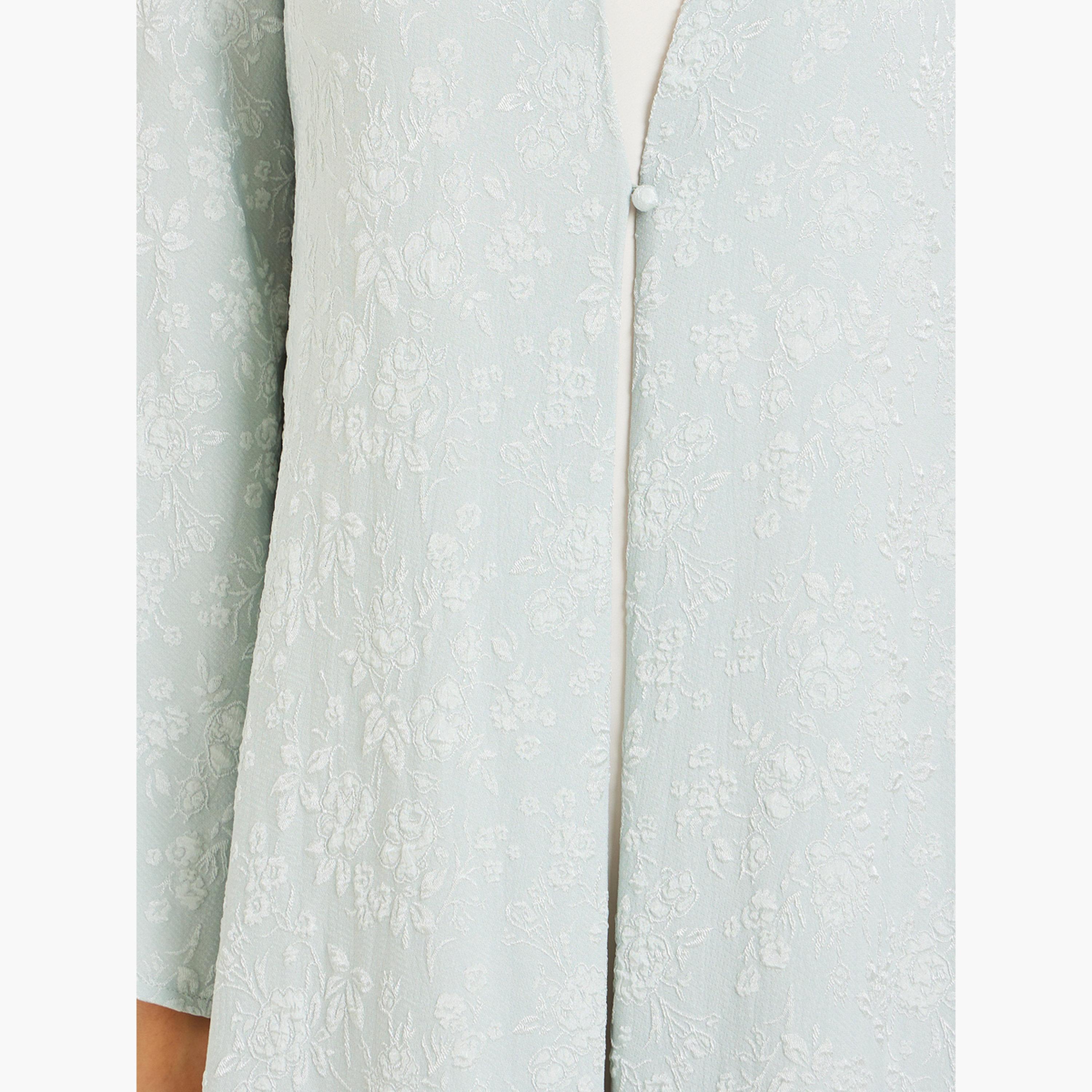 Styli Women Green Jacquard Open Front Abaya-women-arabicclothing-abayas-image-4