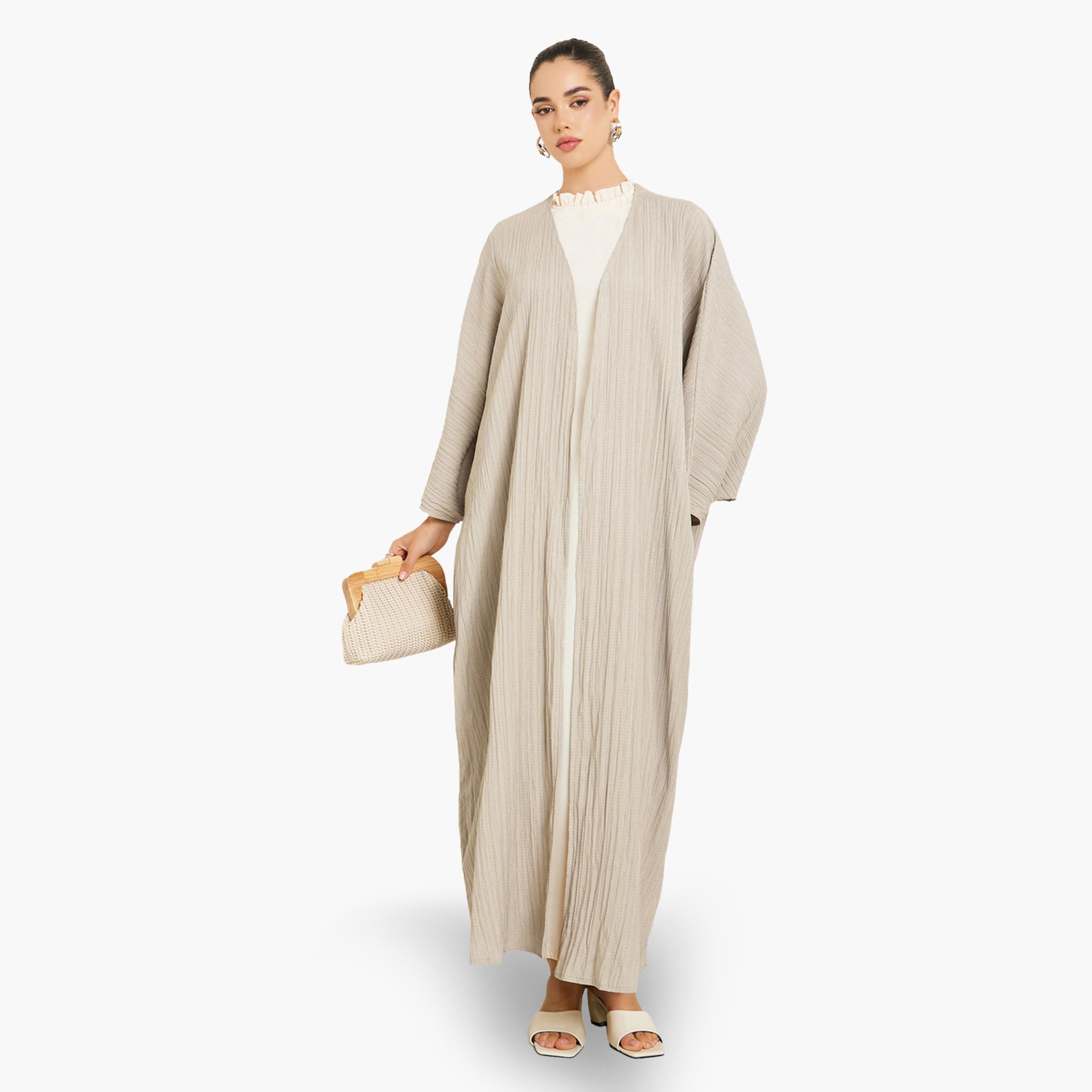 Styli Women Beige Textured Abaya-women-arabicclothing-abayas-image-1