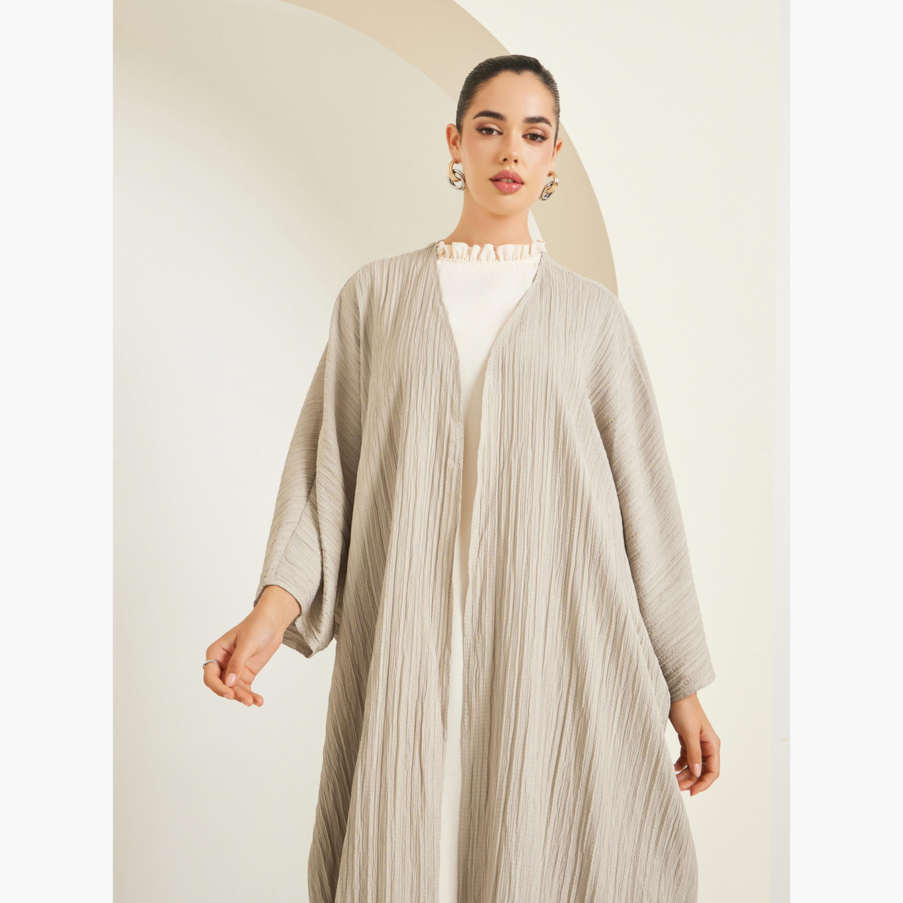 Styli Women Beige Textured Abaya-women-arabicclothing-abayas-image-2