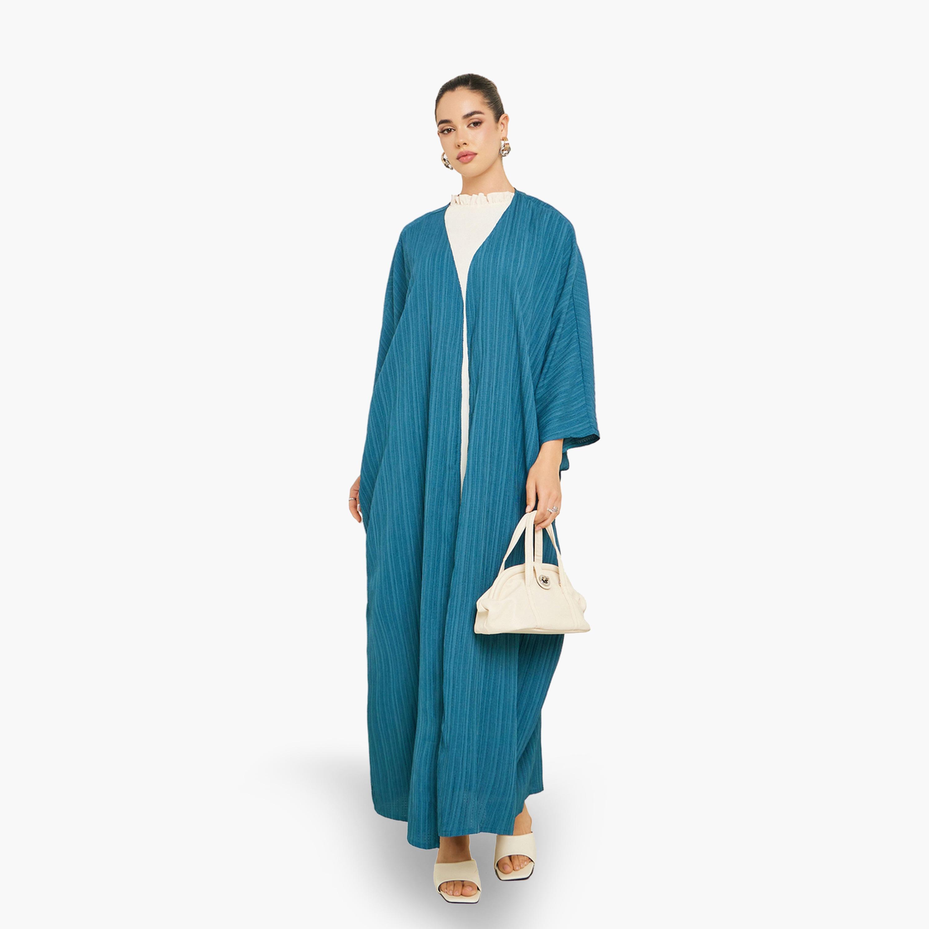 Styli Women Teal Textured Abaya-women-arabicclothing-abayas-image-1