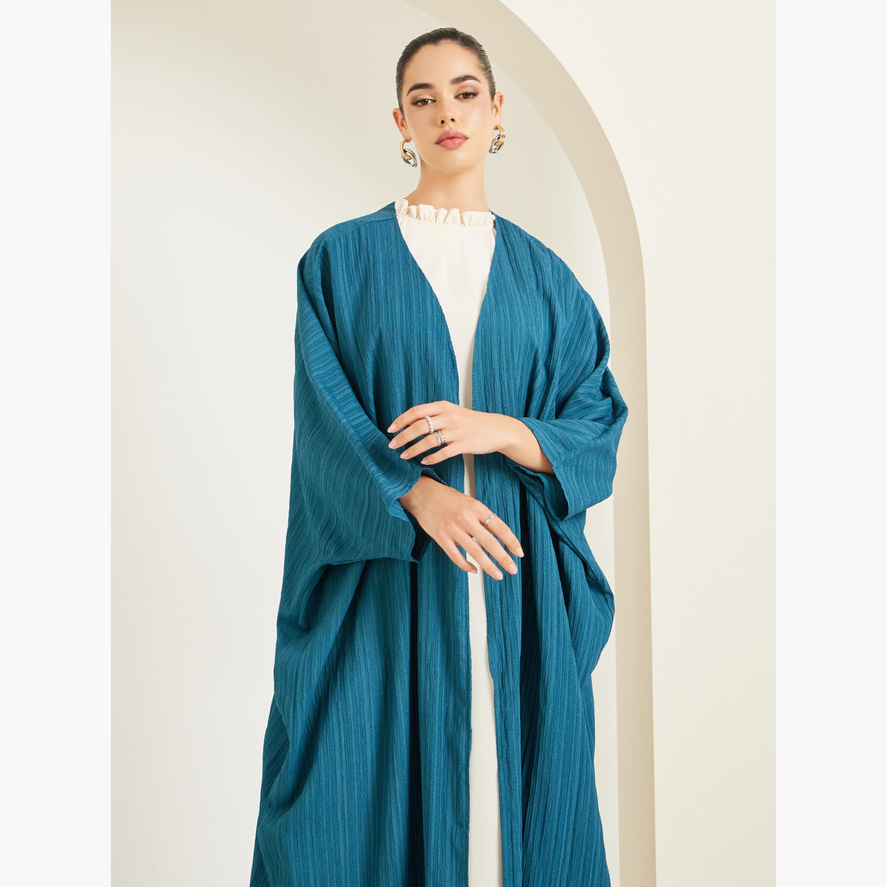Styli Women Teal Textured Abaya-women-arabicclothing-abayas-image-2