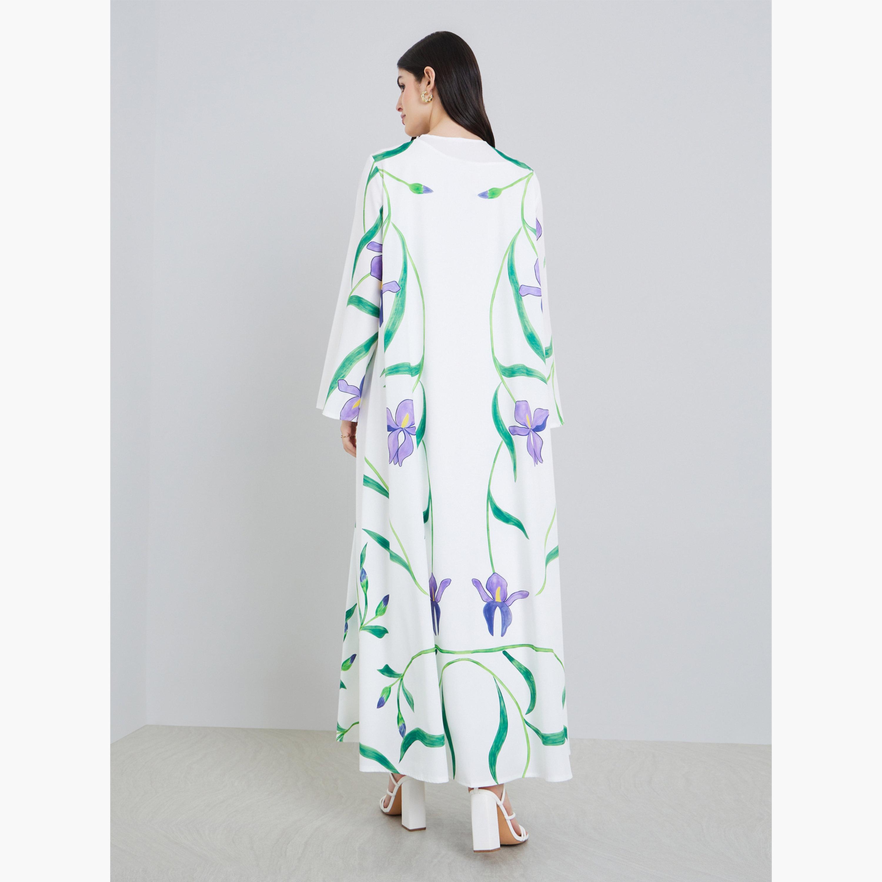Amirah X Styli Women Placement Print Open Front Abaya-women-arabicclothing-abayas-image-5