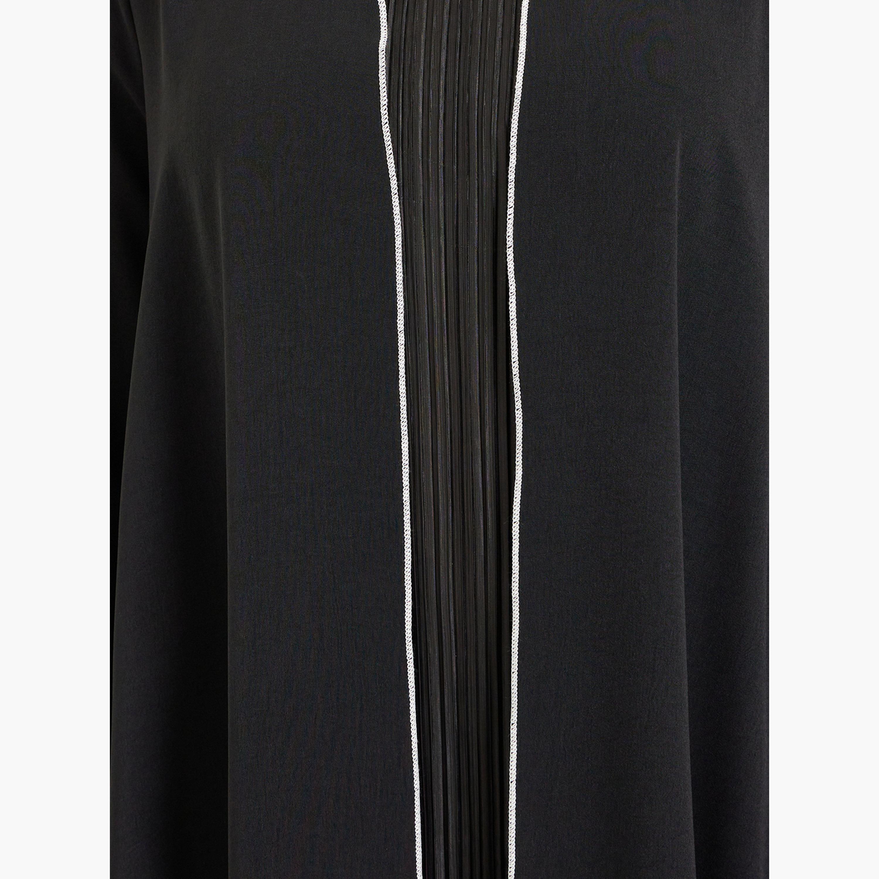 Styli Women Black Front Open Abaya with Contrast Piping-women-arabicclothing-abayas-image-3