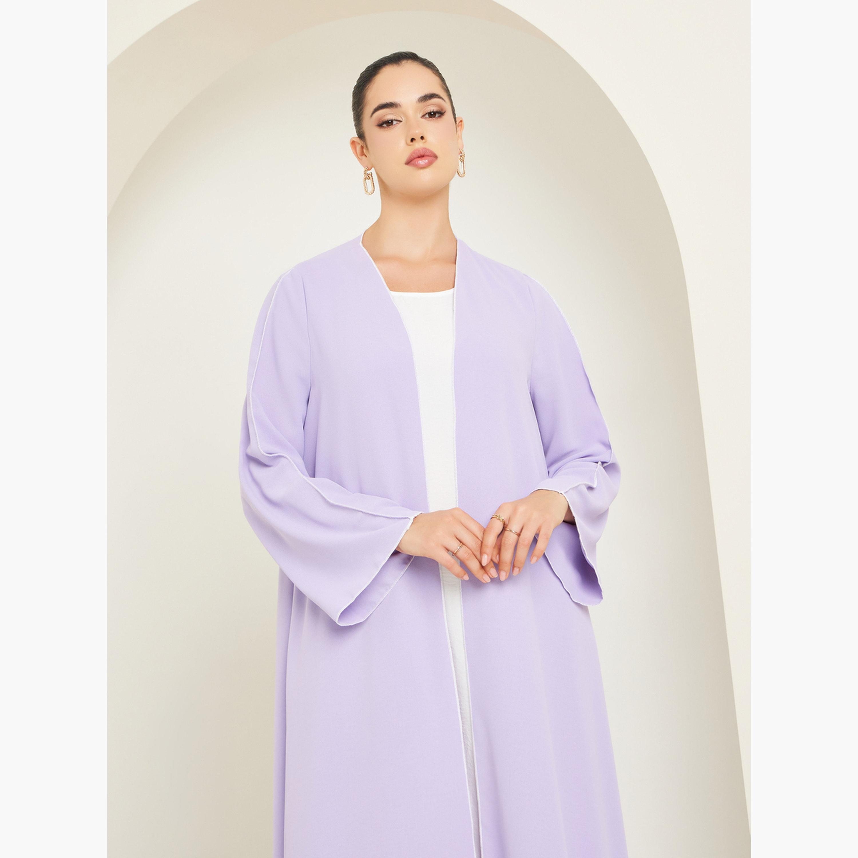 Styli Women Lilac Front Open Abaya with Contrast Piping-women-arabicclothing-abayas-image-2