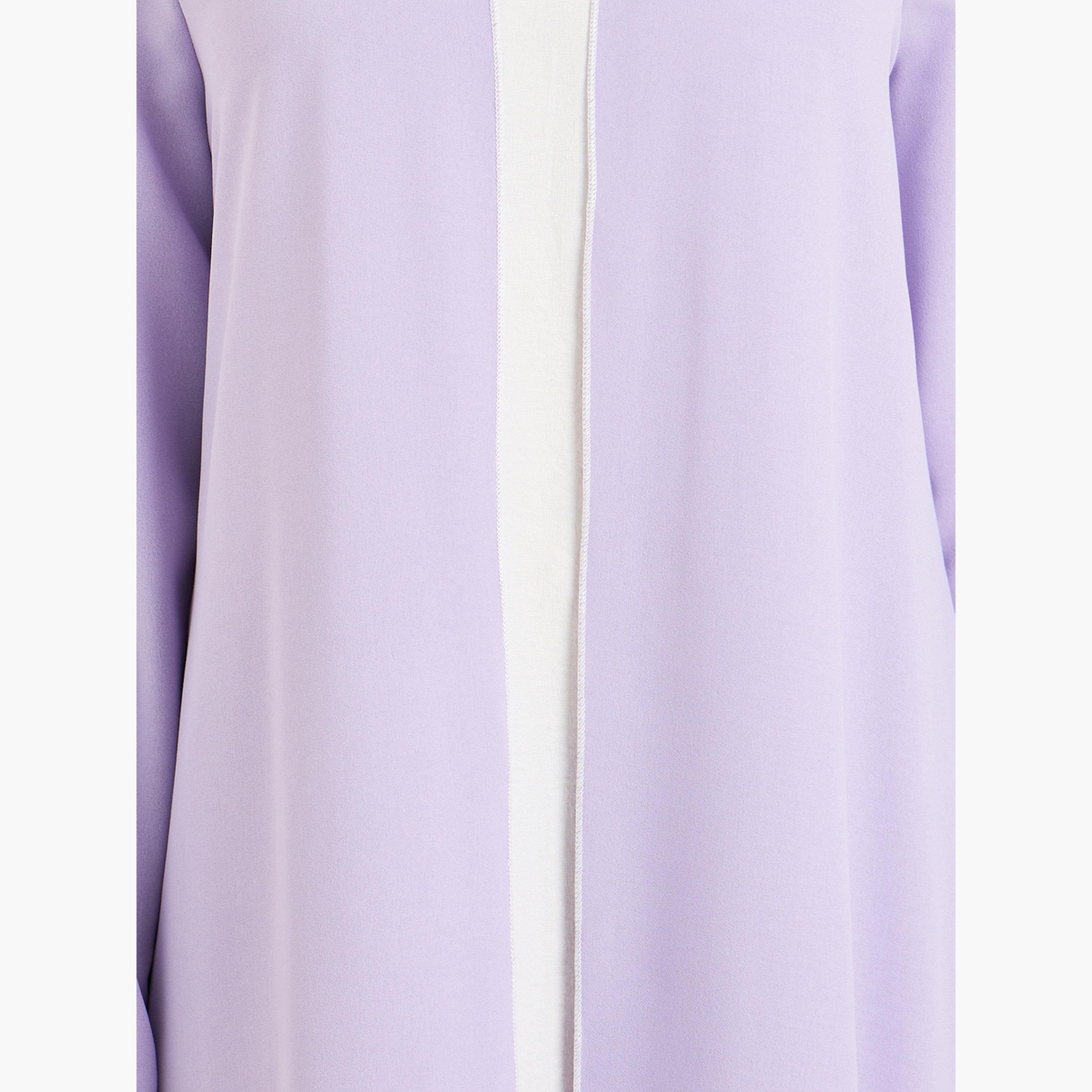 عباية مفتوحة من الأمام بتفاصيل بارزة متباينة-women-arabicclothing-abayas-image-3