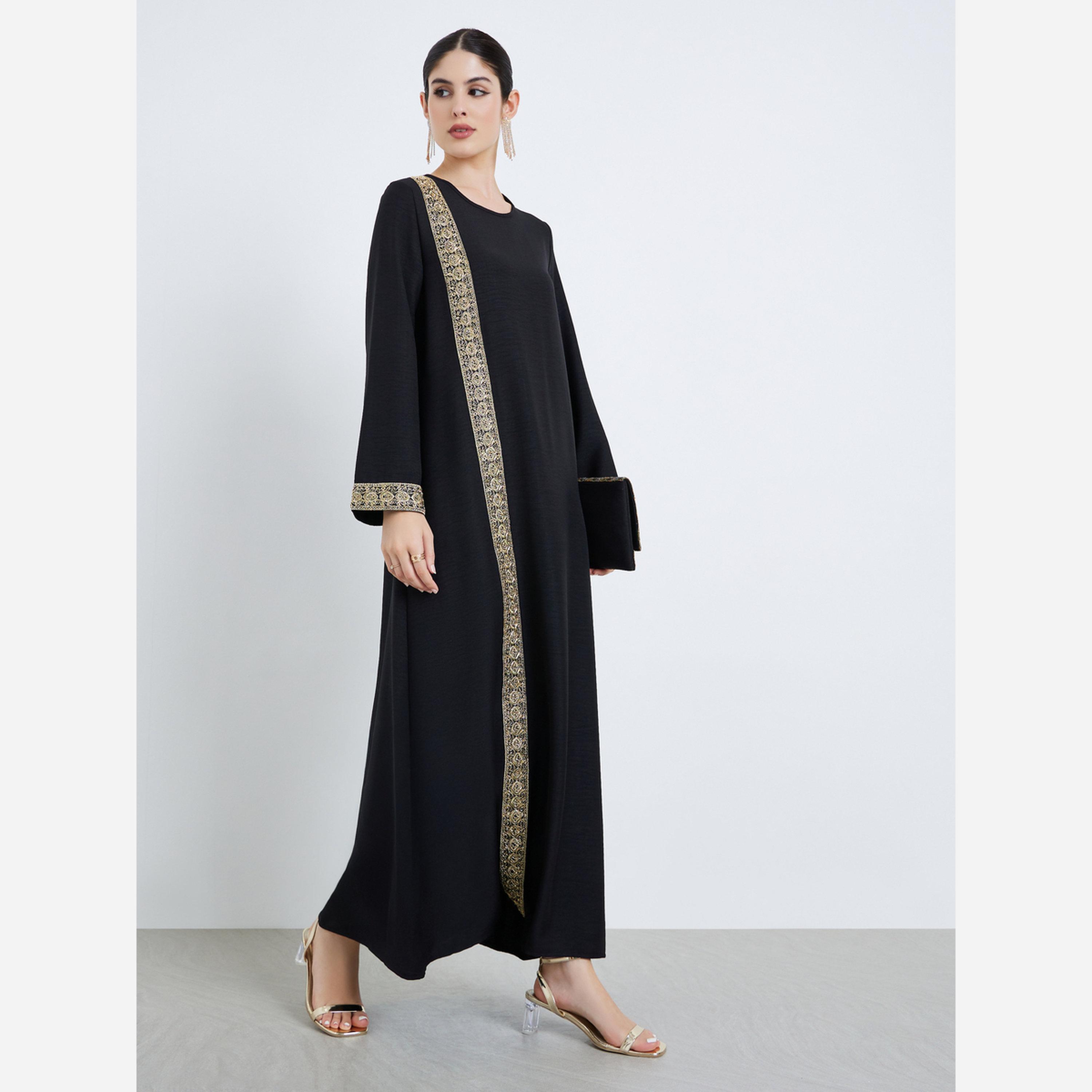 أميرة x ستايلي جلابية طويلة مطرزة بذهبي-women-arabicclothing-jalabiyas-image-1