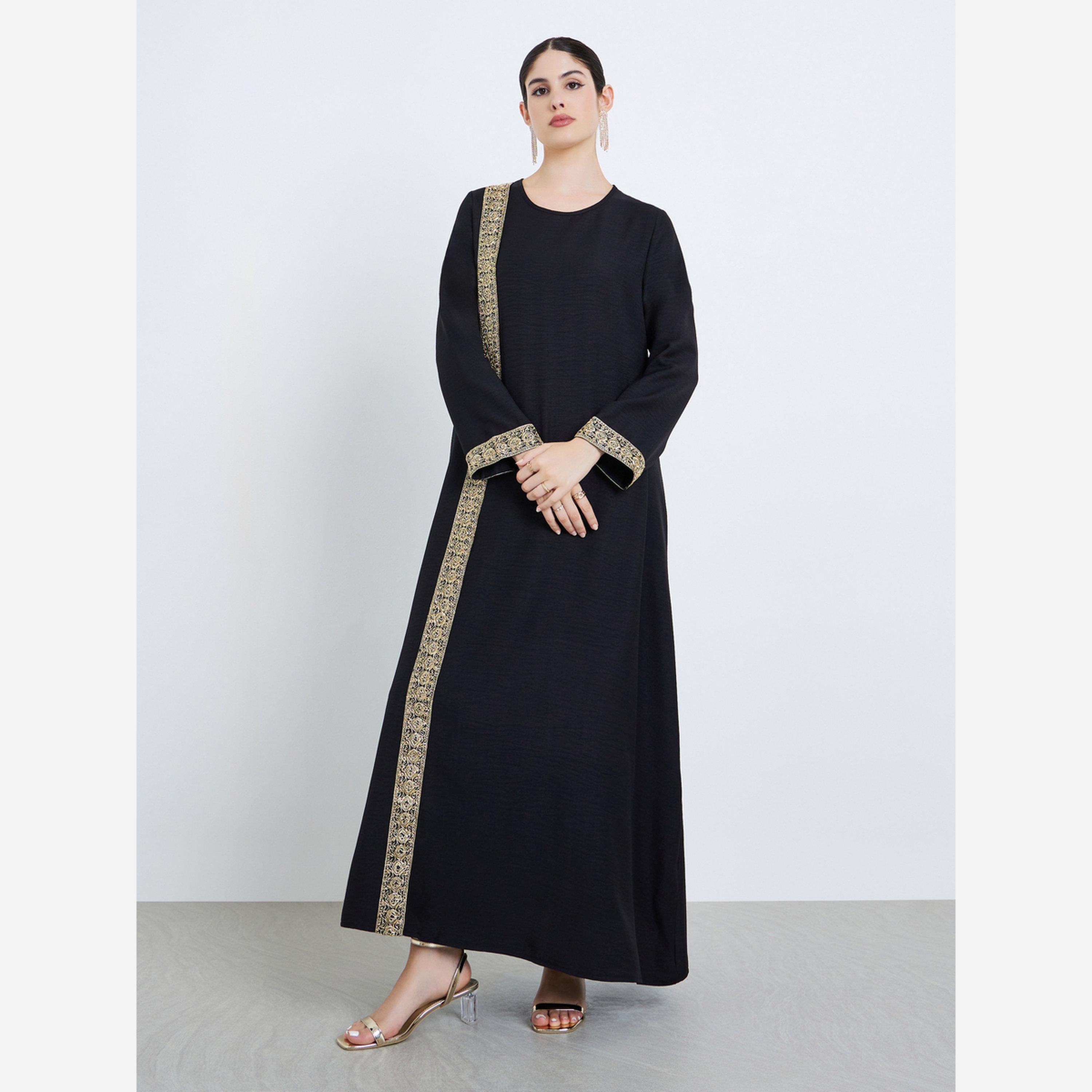 أميرة x ستايلي جلابية طويلة مطرزة بذهبي-women-arabicclothing-jalabiyas-image-2