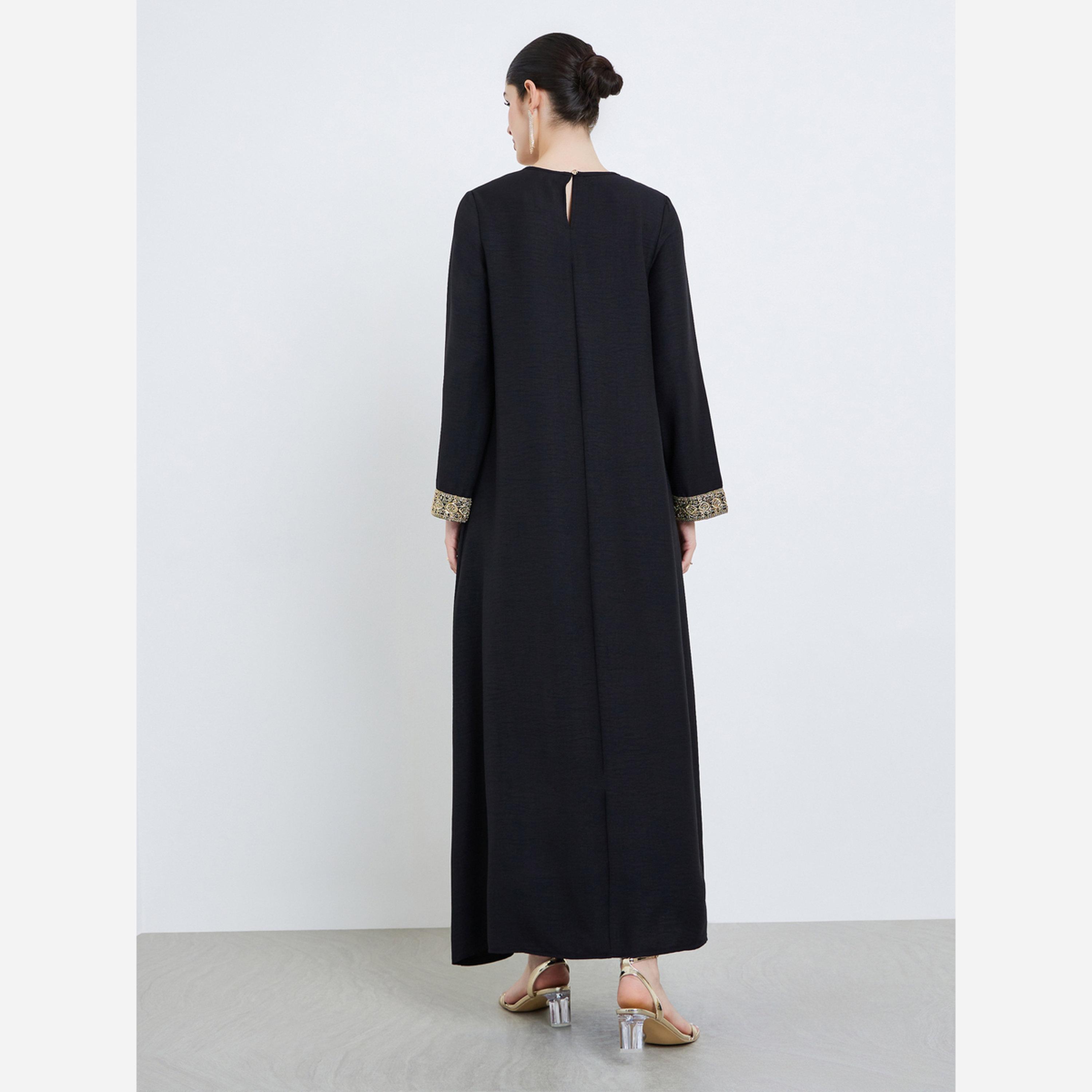 أميرة x ستايلي جلابية طويلة مطرزة بذهبي-women-arabicclothing-jalabiyas-image-3