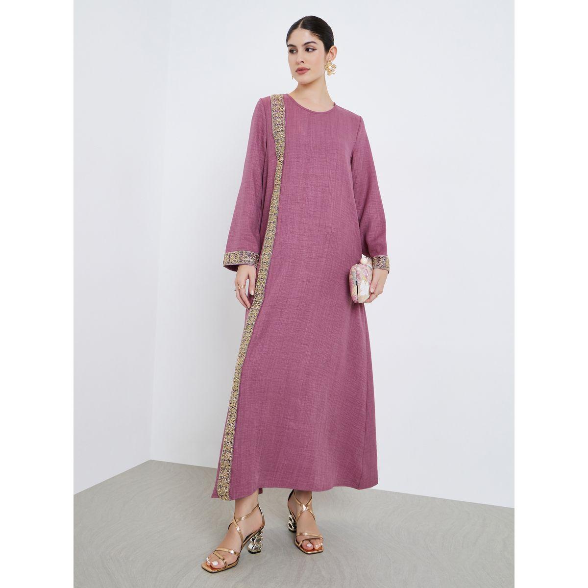 أميرة x ستايلي جلابية بحافة واسعة ولوح دانتيل-women-arabicclothing-jalabiyas-image-1