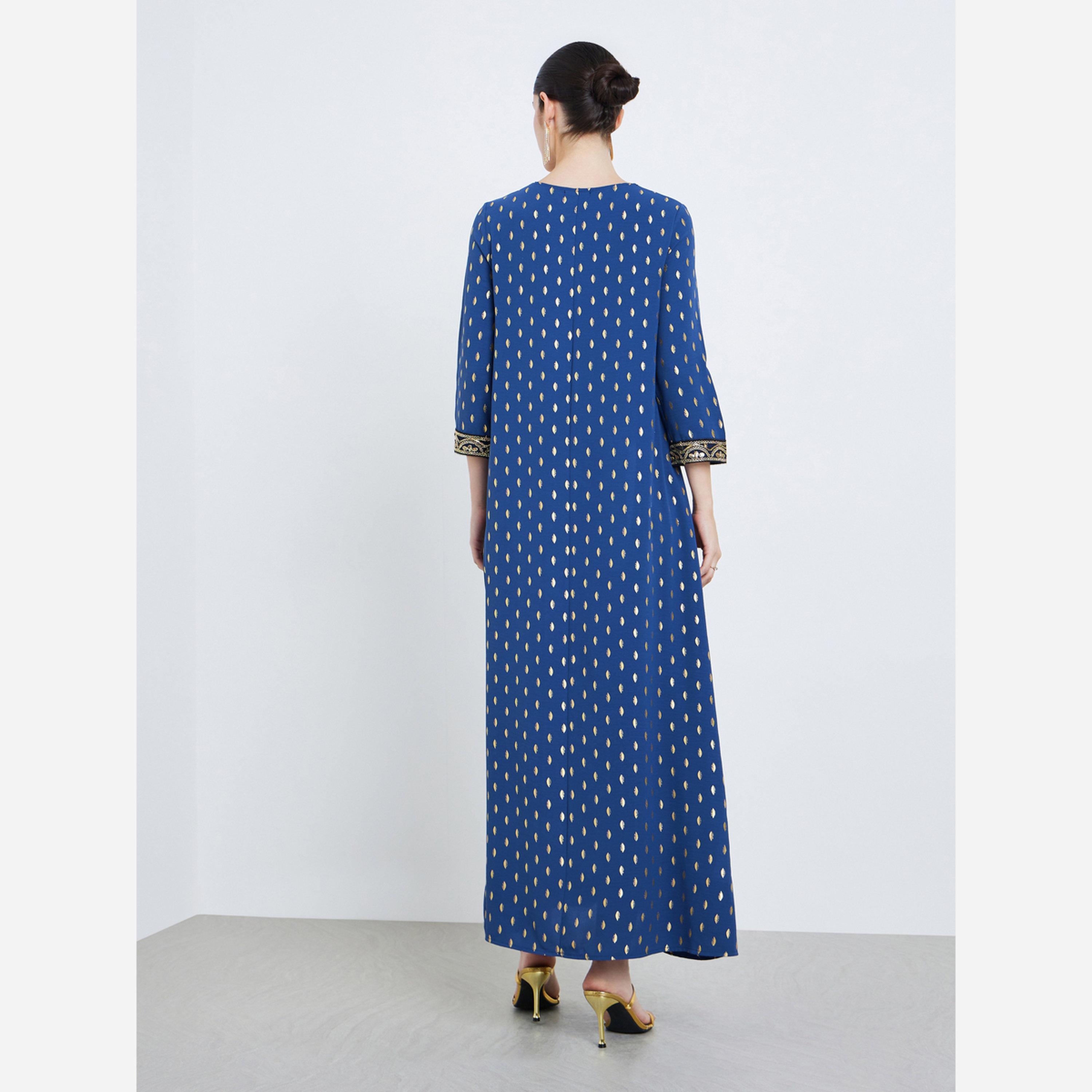 Styli Jalabiya with lace trim at neck and sleeve along with tassel trim-women-arabicclothing-jalabiyas-image-3