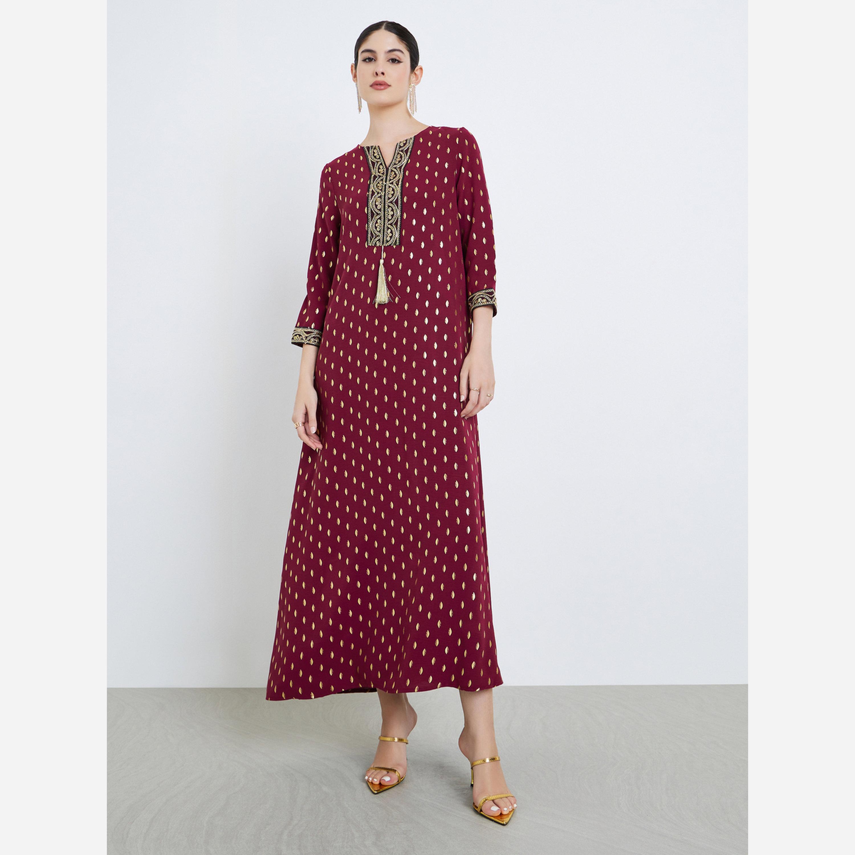 أميرة x ستايلي جلابية طويلة بطبعة ذهبية-women-arabicclothing-jalabiyas-image-2