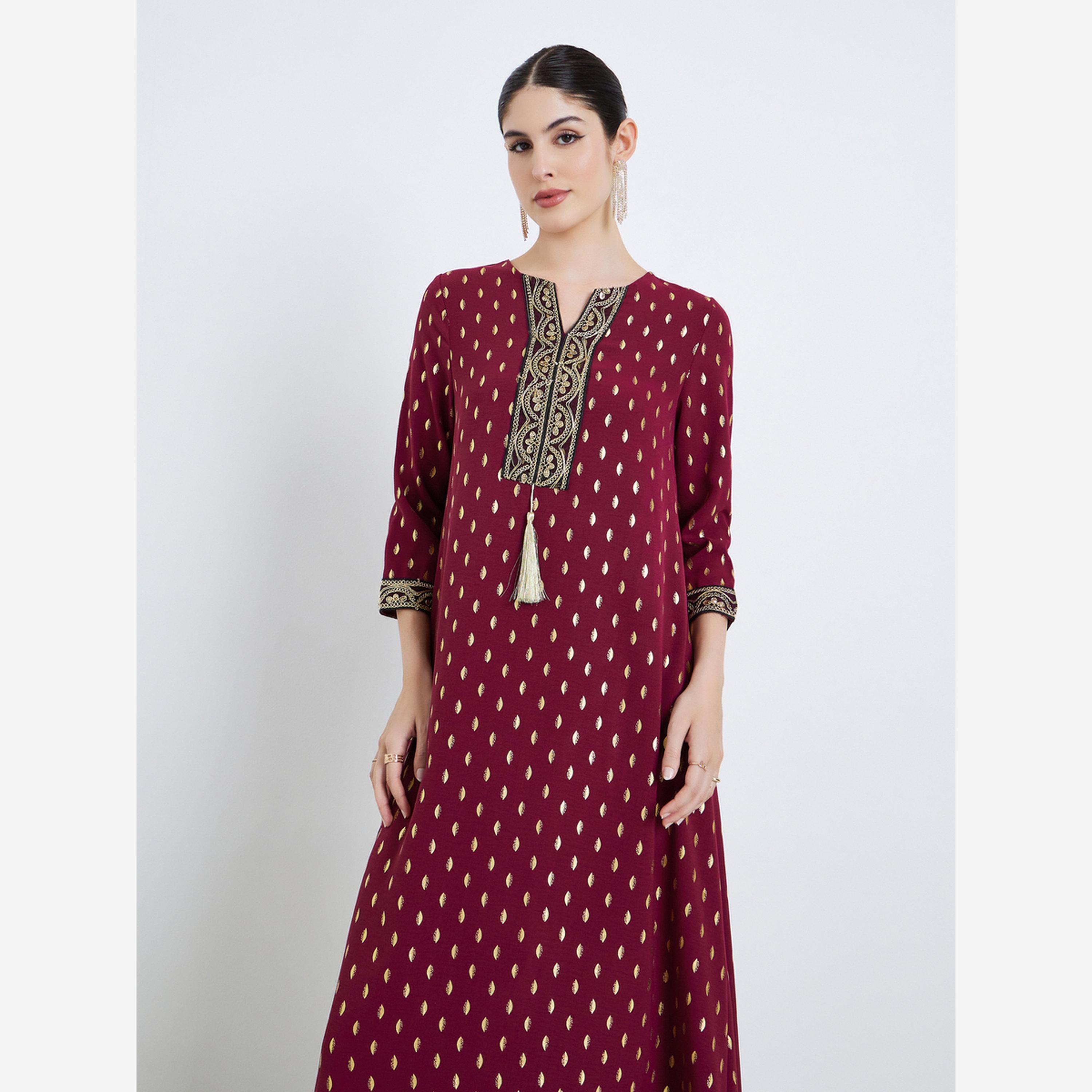أميرة x ستايلي جلابية طويلة بطبعة ذهبية-women-arabicclothing-jalabiyas-image-4