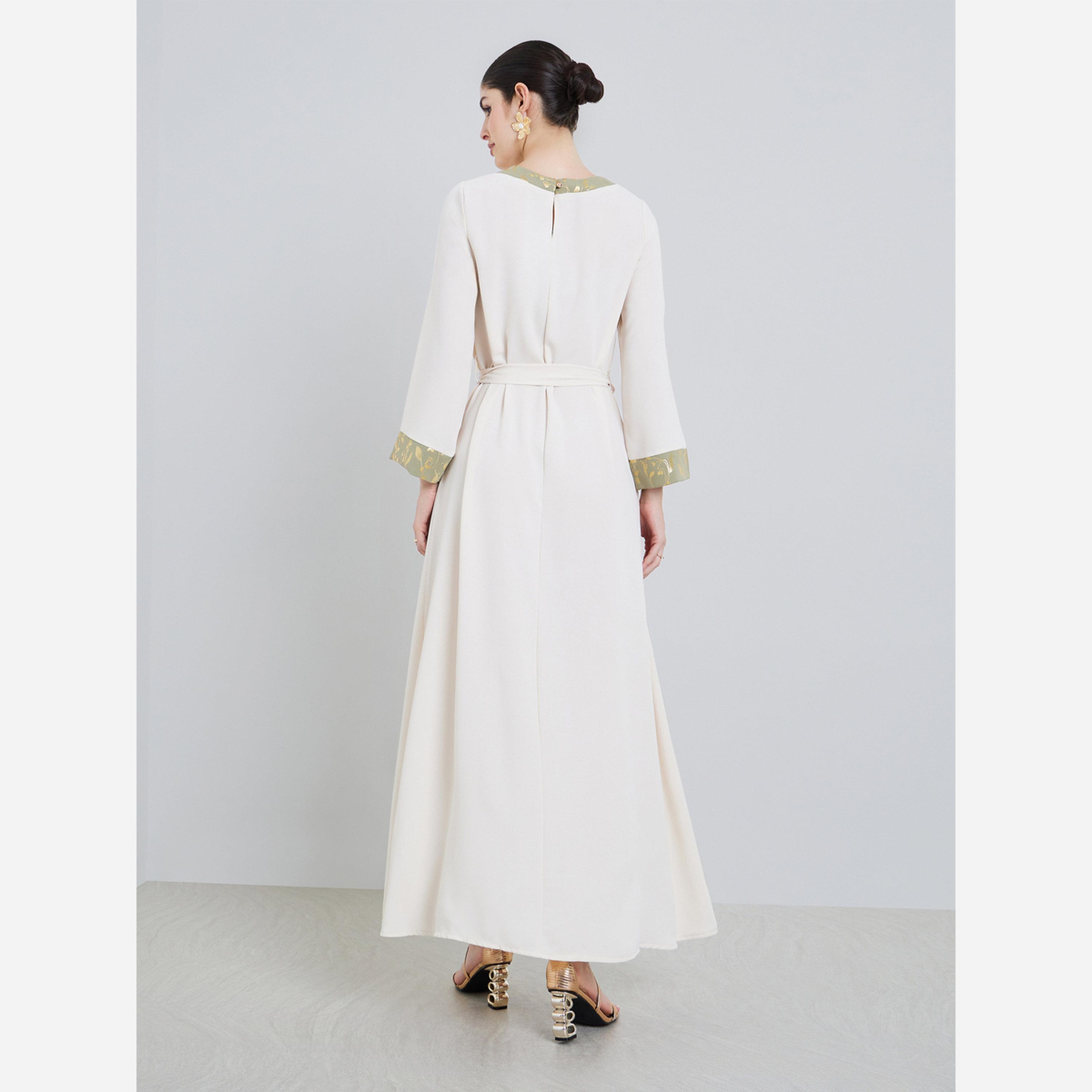 ستايلي - جلابية طبعة فويل على الرقبة والجيب وحافة الكم-women-arabicclothing-jalabiyas-image-3