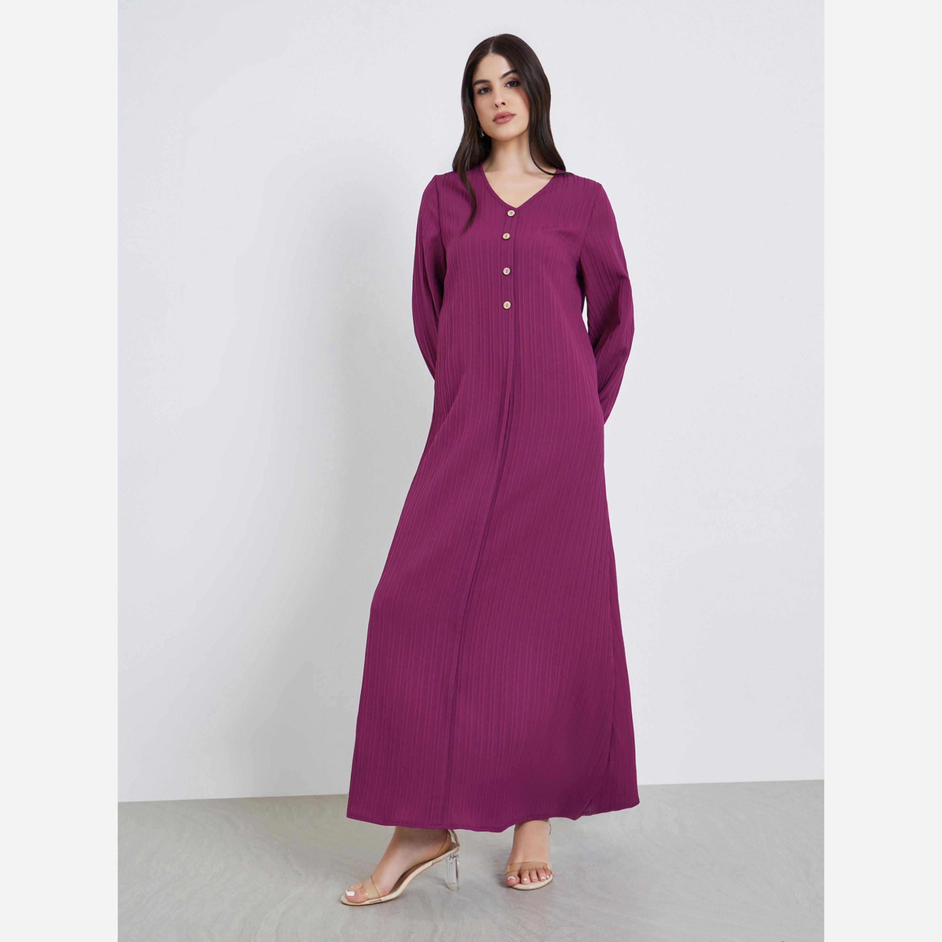 أميرة x ستايلي جلابية طويلة بأزرار وتفاصيل بارزة الملمس-women-arabicclothing-jalabiyas-image-2