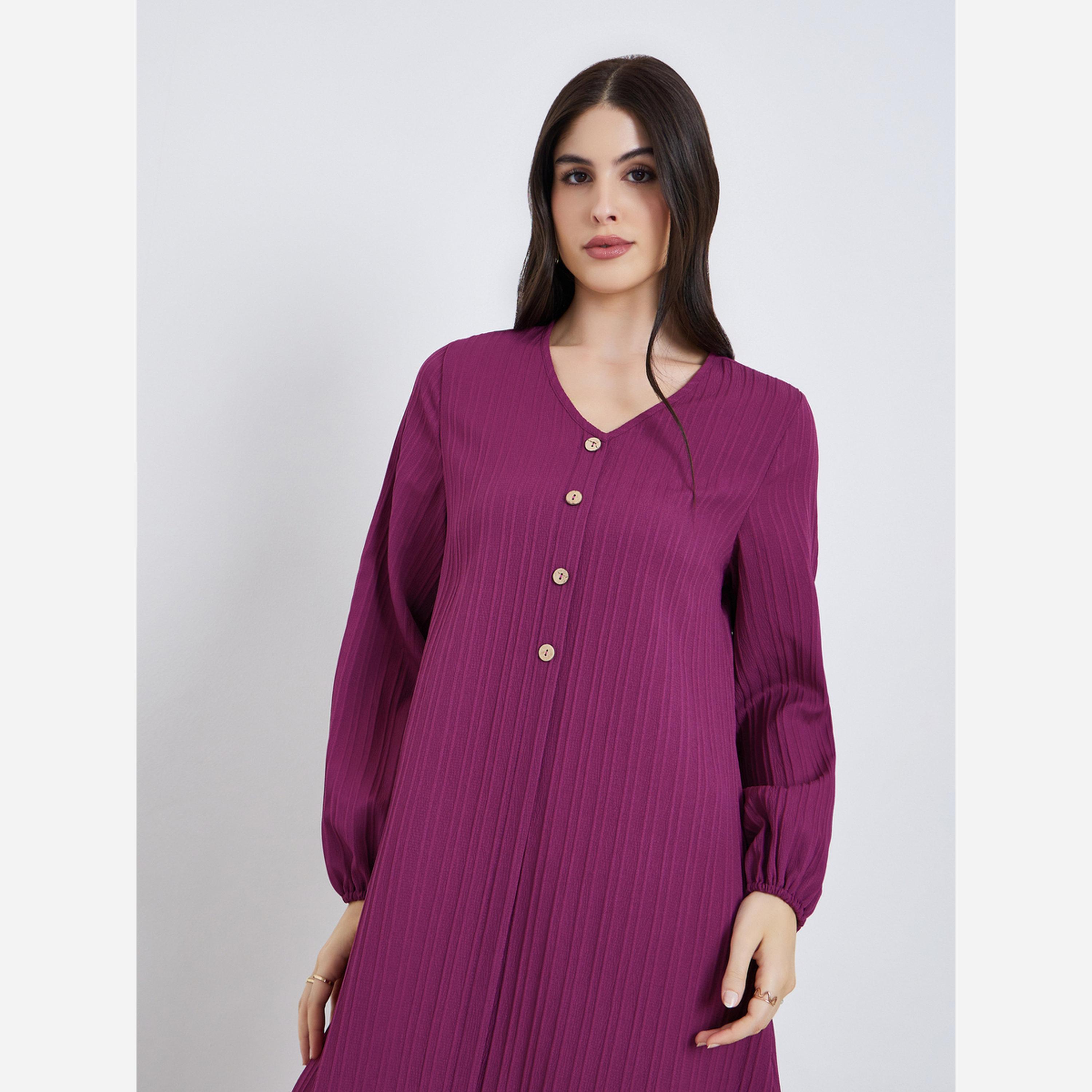 أميرة x ستايلي جلابية طويلة بأزرار وتفاصيل بارزة الملمس-women-arabicclothing-jalabiyas-image-4