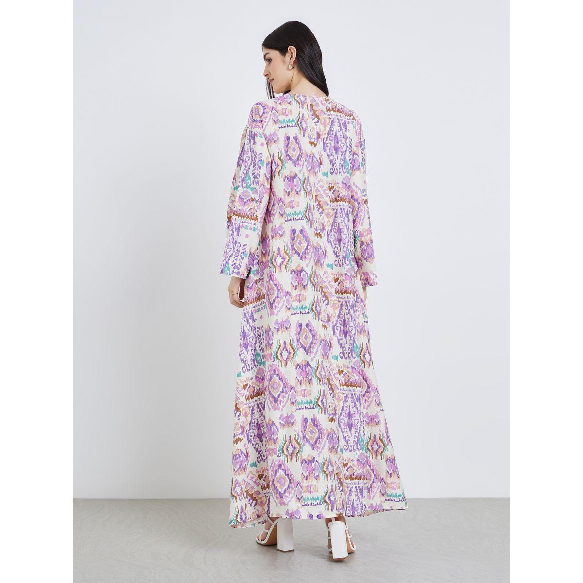 أميرة x ستايلي جلابية بحافة واسعة وأزرار بطبعة أزتيك-women-arabicclothing-jalabiyas-image-5