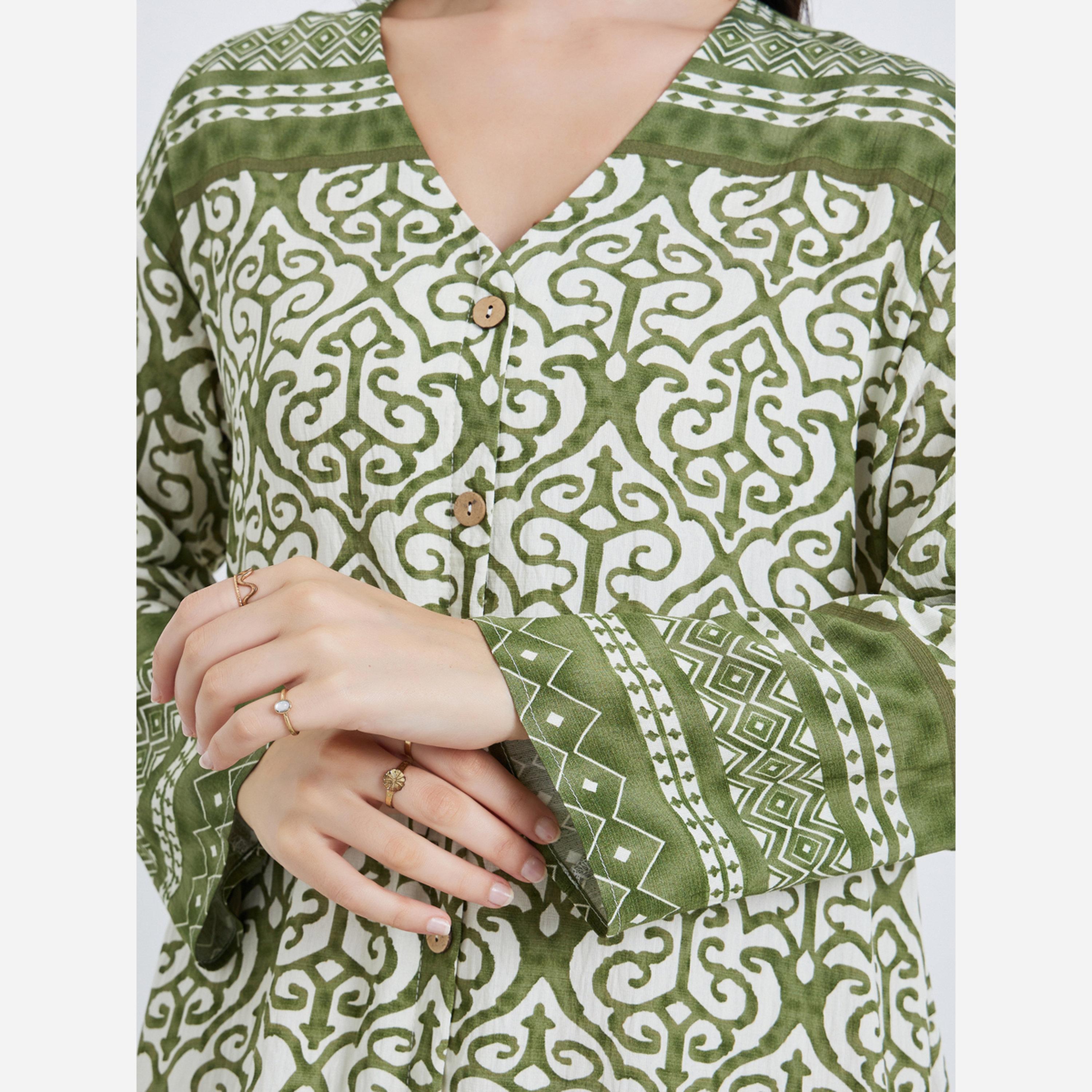 Styli Women Green Maxi Jalabiya with Border Print-women-arabicclothing-jalabiyas-image-5