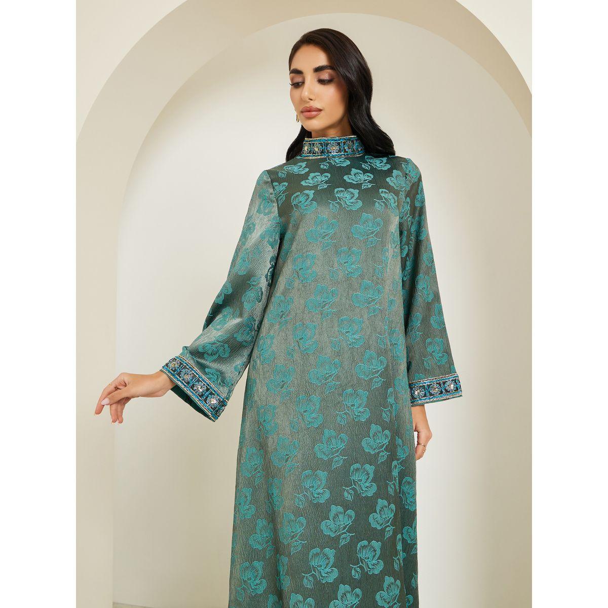 أميرة x ستايلي جلابية جاكار بياقة قائمة وتفاصيل دانتيل-women-arabicclothing-jalabiyas-image-2