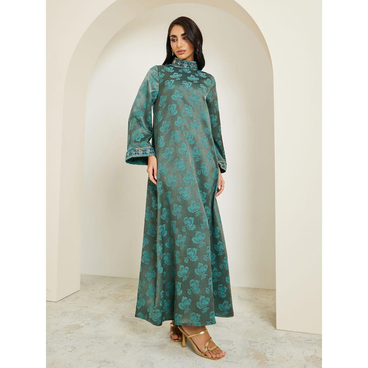 أميرة x ستايلي جلابية جاكار بياقة قائمة وتفاصيل دانتيل-women-arabicclothing-jalabiyas-image-3