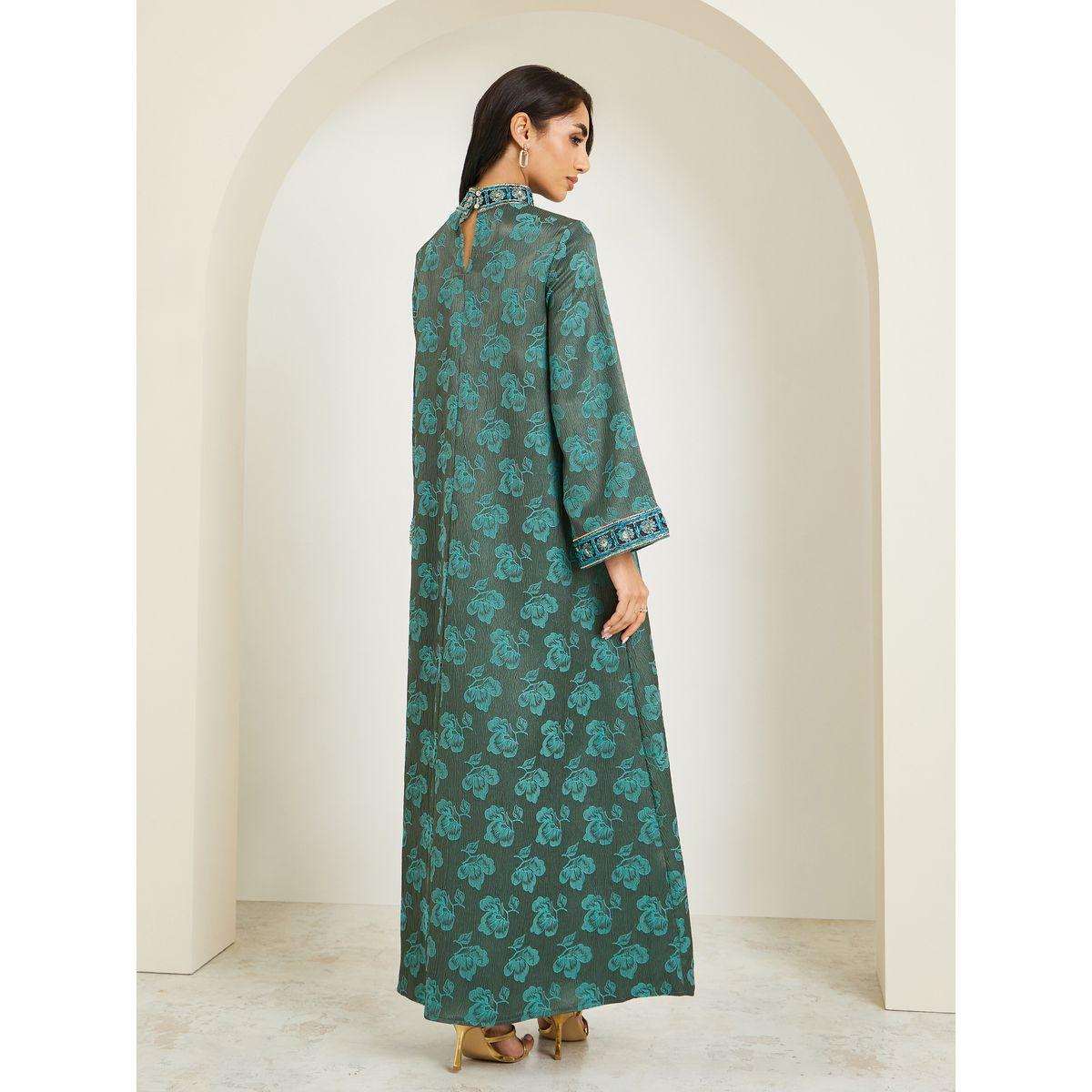 أميرة x ستايلي جلابية جاكار بياقة قائمة وتفاصيل دانتيل-women-arabicclothing-jalabiyas-image-5