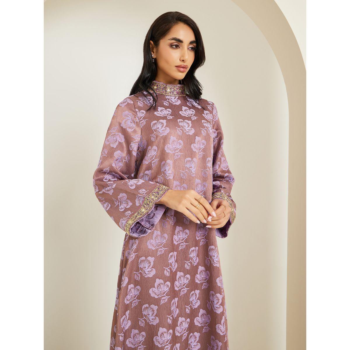 جلابية جاكار بياقة قائمة وتفاصيل دانتيل-women-arabicclothing-jalabiyas-image-2