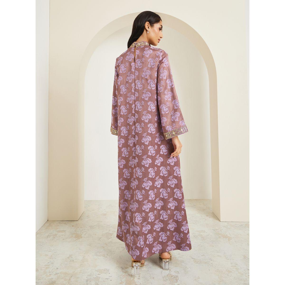 جلابية جاكار بياقة قائمة وتفاصيل دانتيل-women-arabicclothing-jalabiyas-image-5
