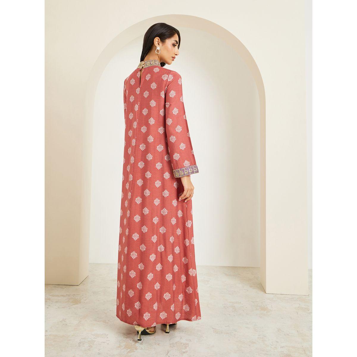 أميرة x ستايلي جلابية مطبوعة بياقة قائمة وتفاصيل دانتيل-women-arabicclothing-jalabiyas-image-5