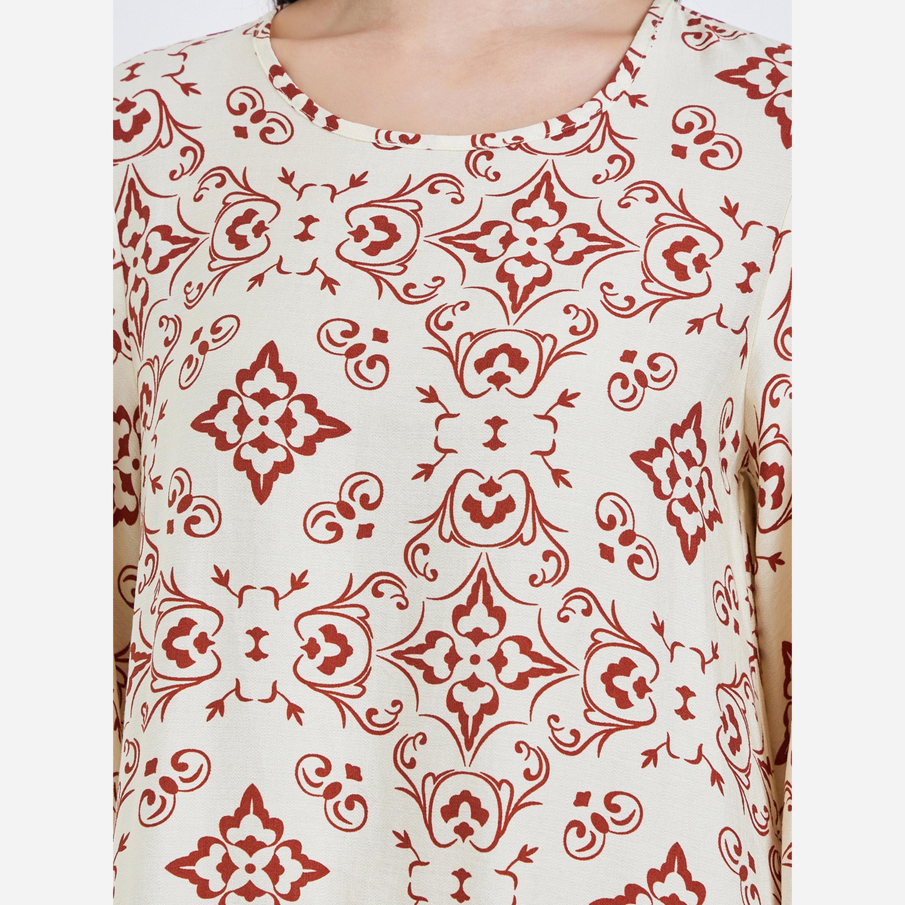 Amirah X Styli all over print jalabiya with flared sleeve. Back neckline with teardrop button-women-arabicclothing-jalabiyas-image-5