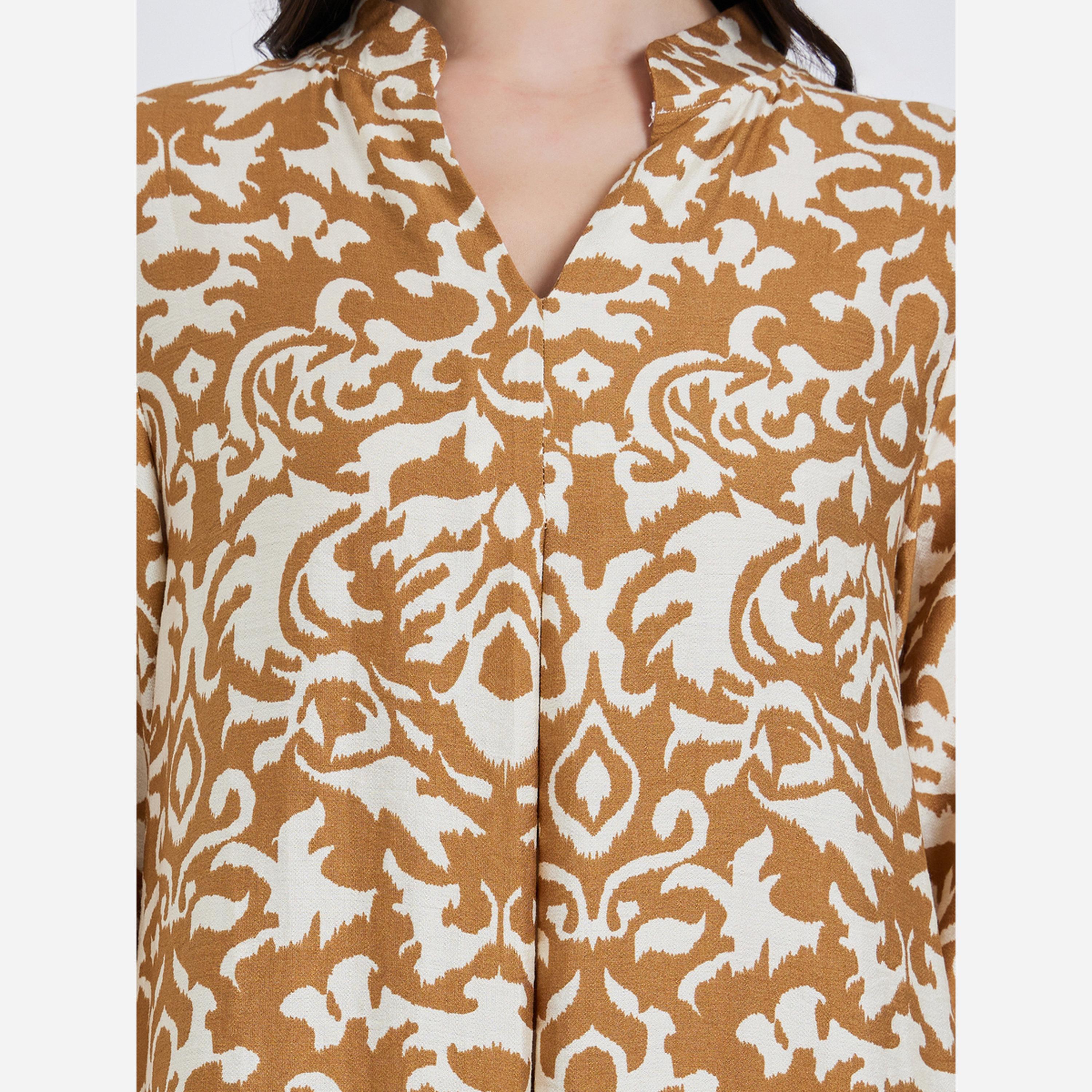 Styli All over print jalabiya with stand collar and center front pleat-women-arabicclothing-jalabiyas-image-5
