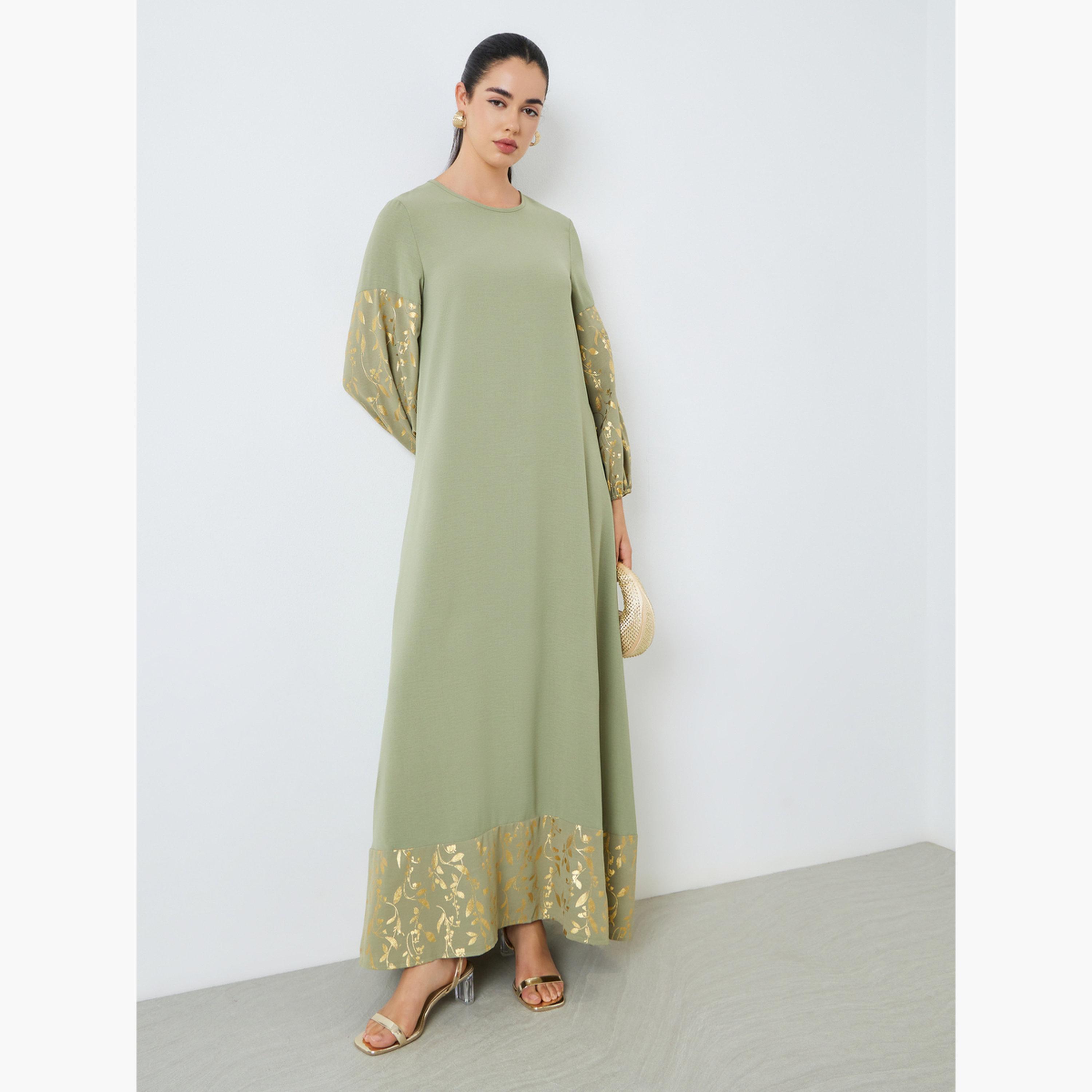جلابية بطبعة فويل وحافة واسعة للنساء-women-arabicclothing-jalabiyas-image-1