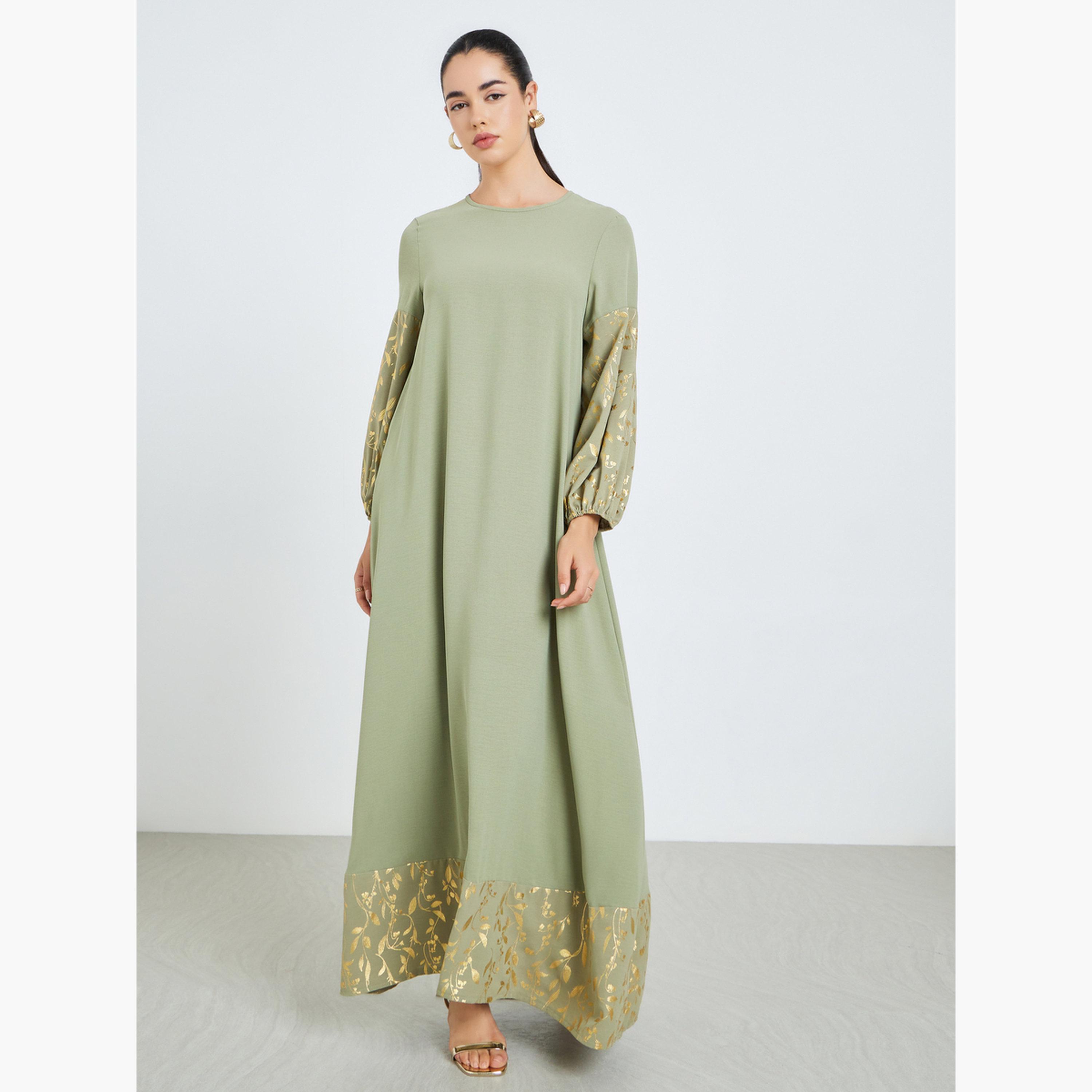 جلابية بطبعة فويل وحافة واسعة للنساء-women-arabicclothing-jalabiyas-image-3