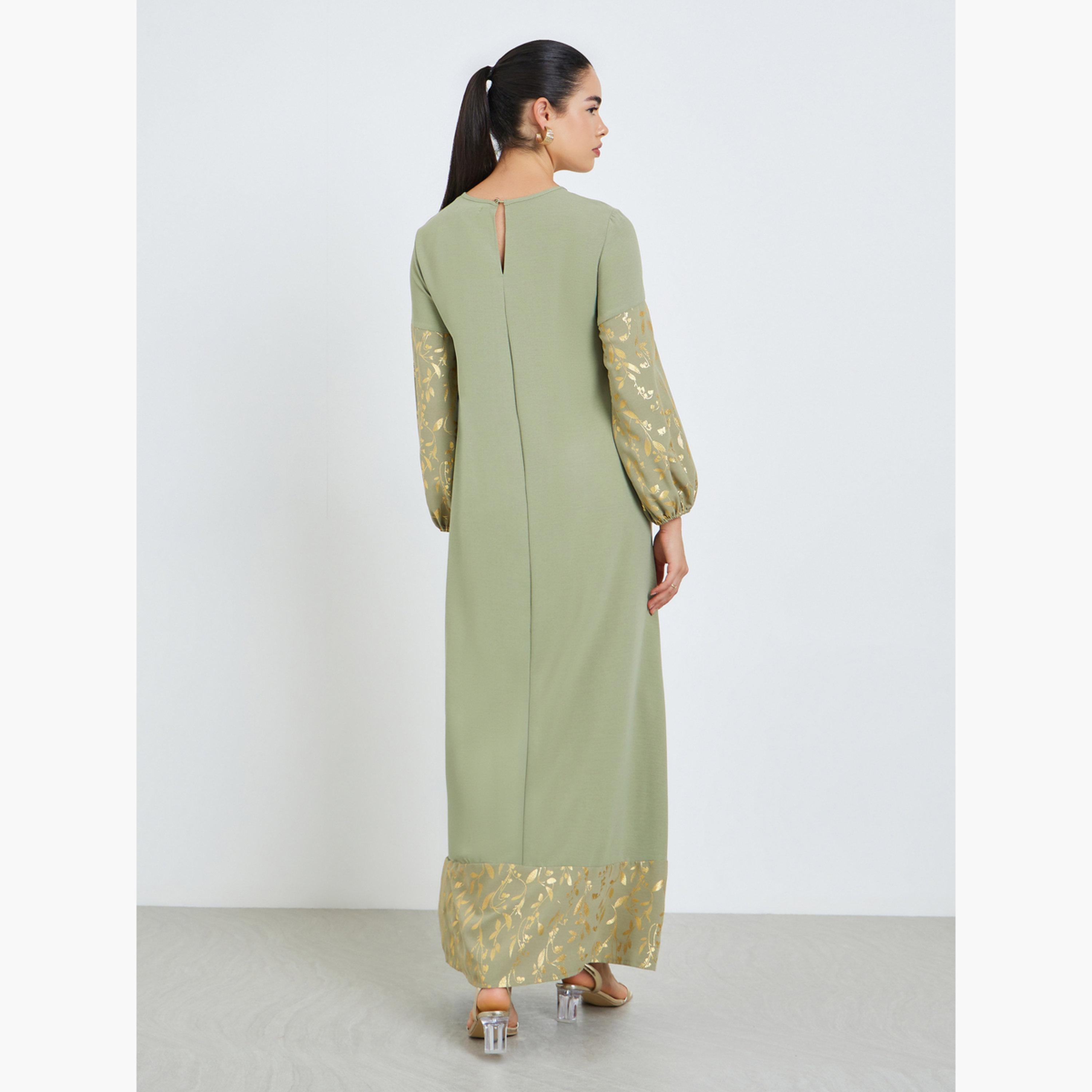 جلابية بطبعة فويل وحافة واسعة للنساء-women-arabicclothing-jalabiyas-image-5