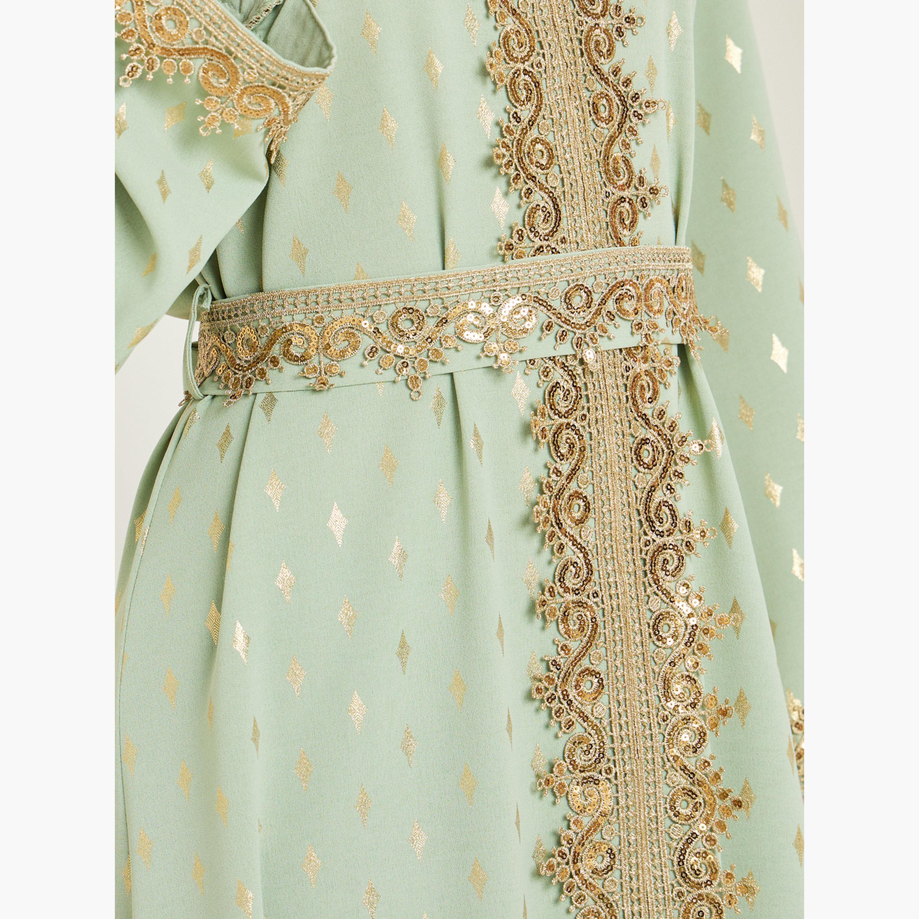 Styli Women Green Embroidered A-Line Kaftan-women-arabicclothing-kaftan-image-4