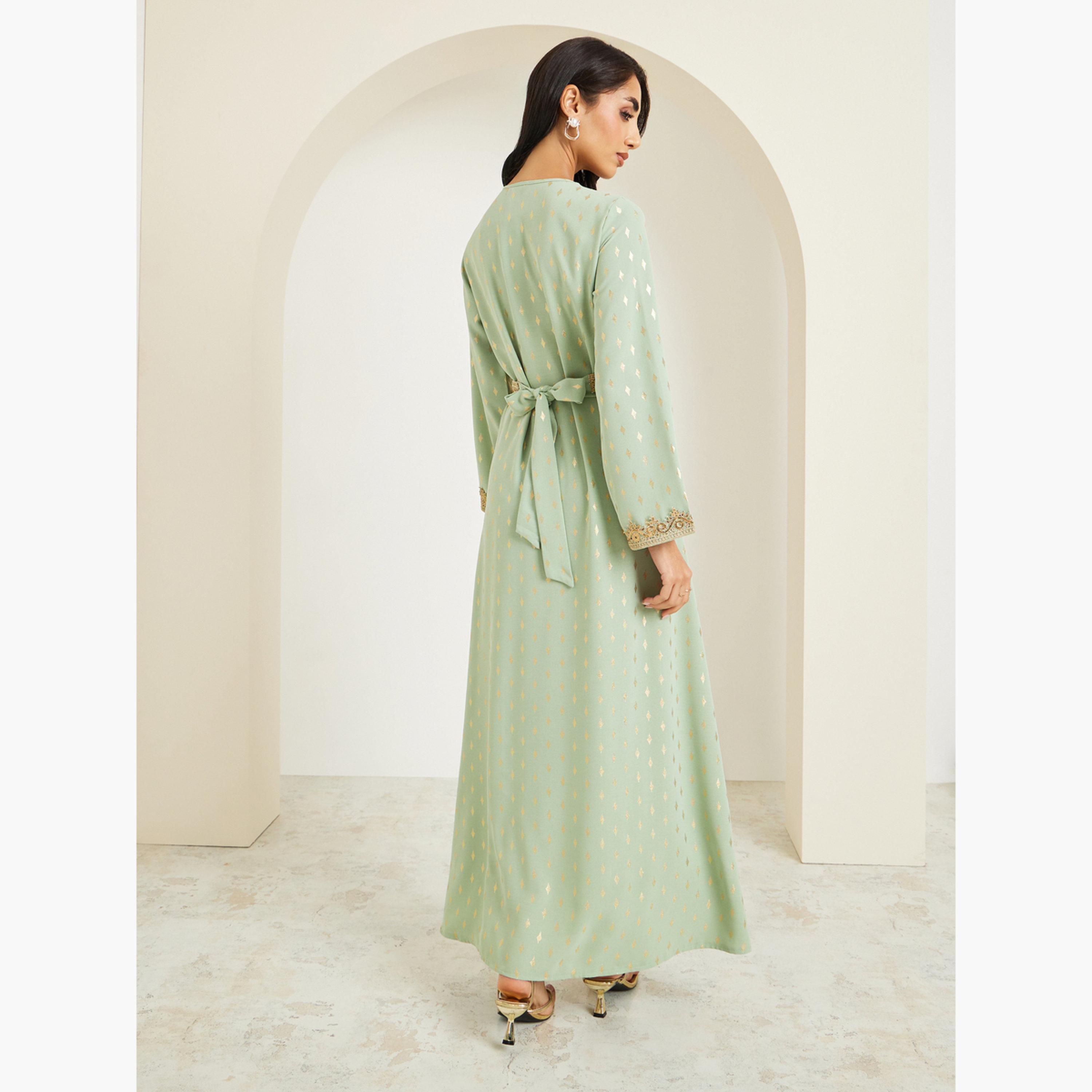 Styli Women Green Embroidered A-Line Kaftan-women-arabicclothing-kaftan-image-5