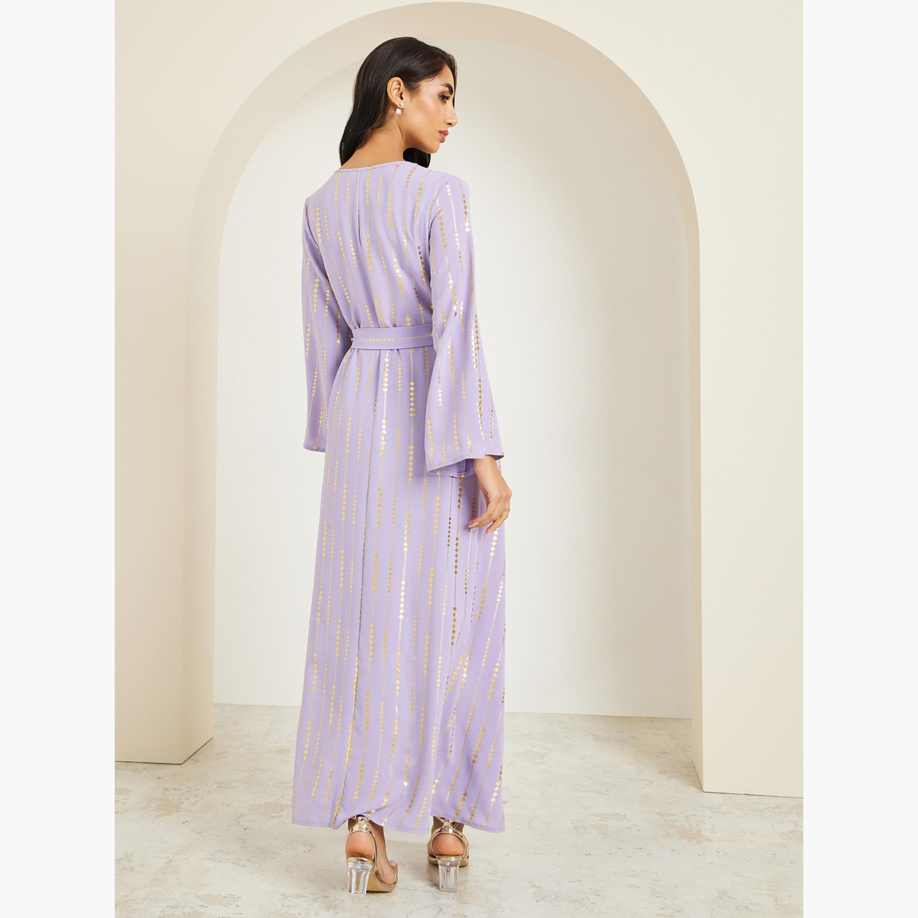 جلابية بطبعة فويل وحزام بشرابات-women-arabicclothing-jalabiyas-image-5