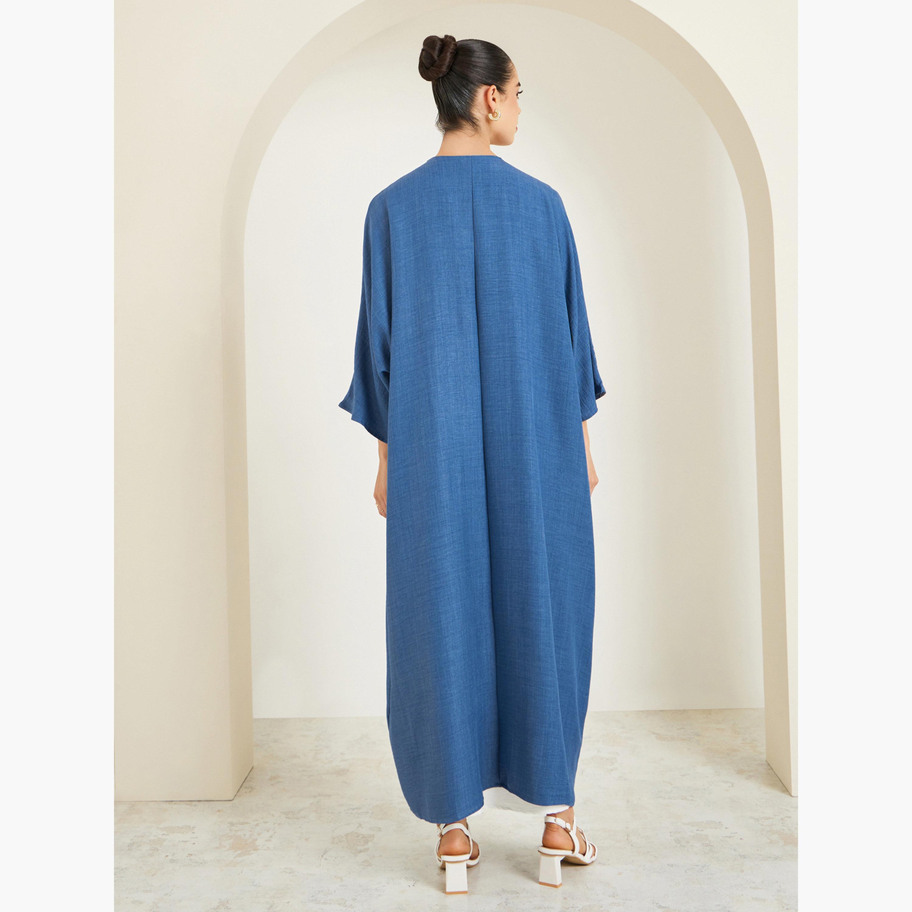 Amirah X Styli Women Blue Embroidered Batwing Sleeve Abaya-women-arabicclothing-abayas-image-4