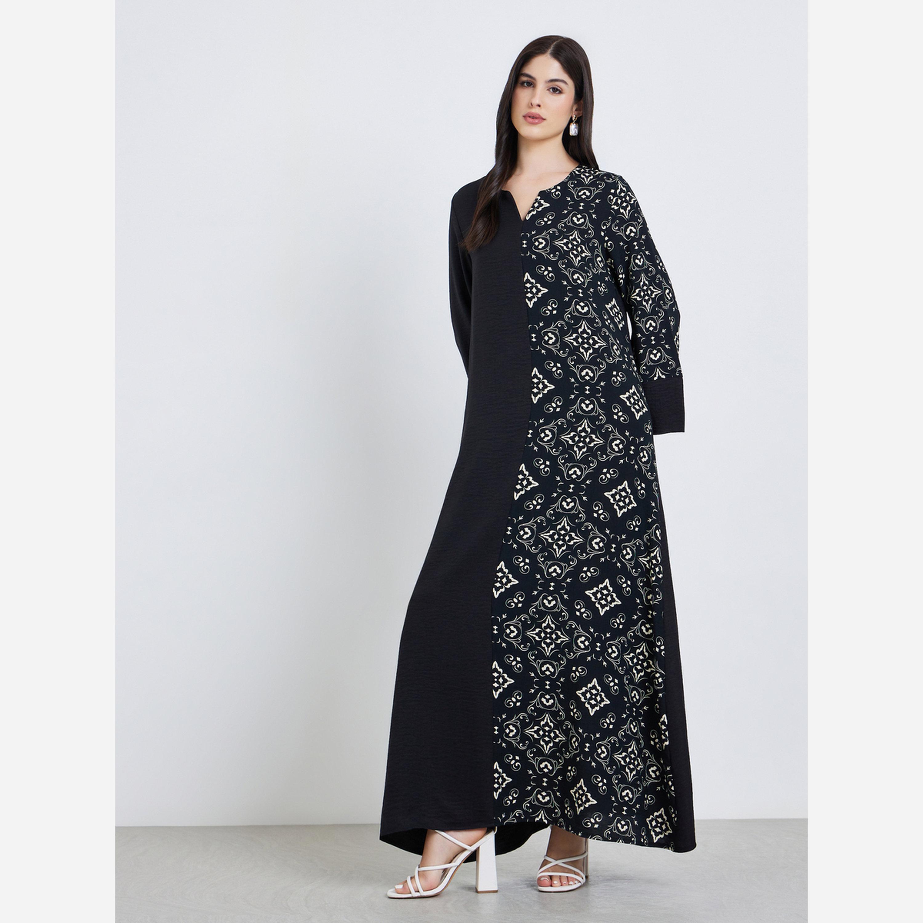 Styli Women Color Block Printed Panel Jalabiya-women-arabicclothing-jalabiyas-image-2